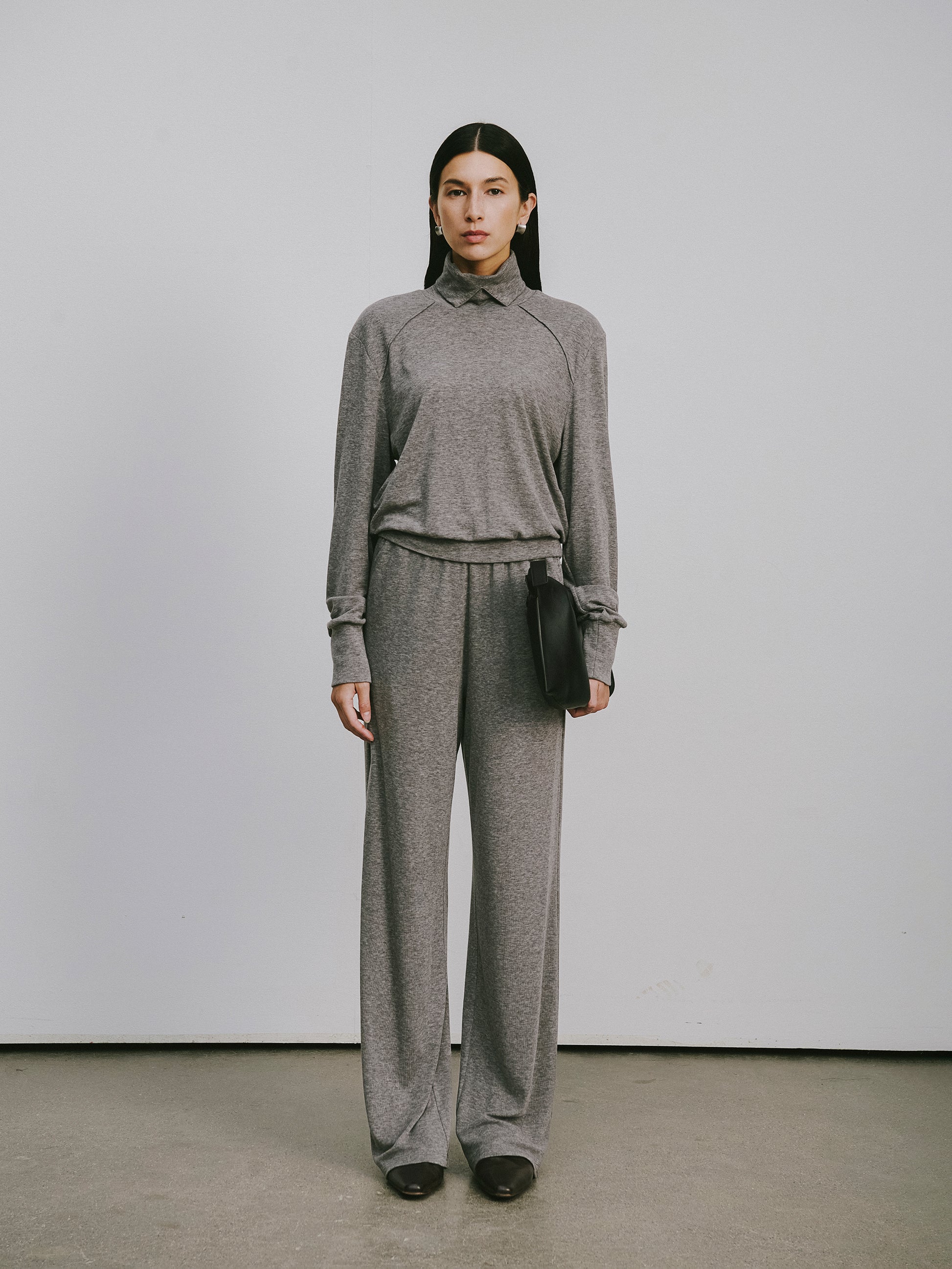 Square Neck Lyocell-Wool Knit Top