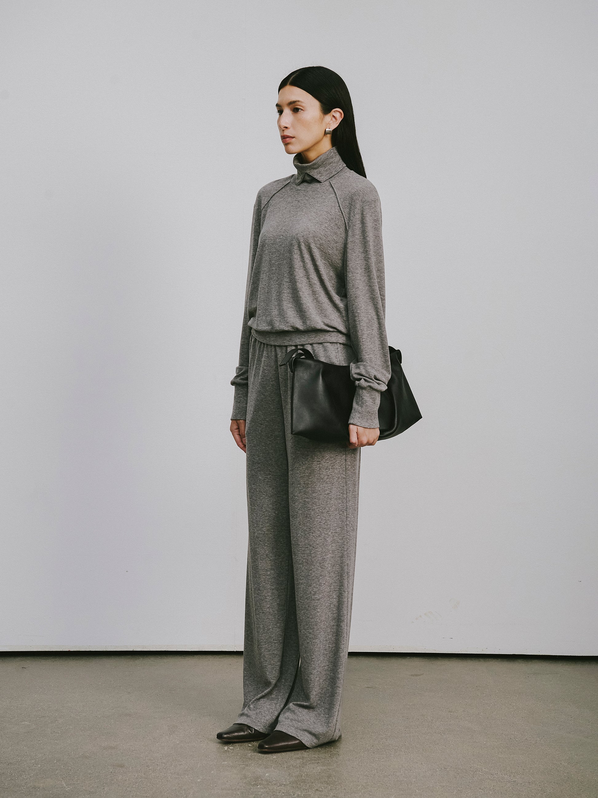 Square Neck Lyocell-Wool Knit Top