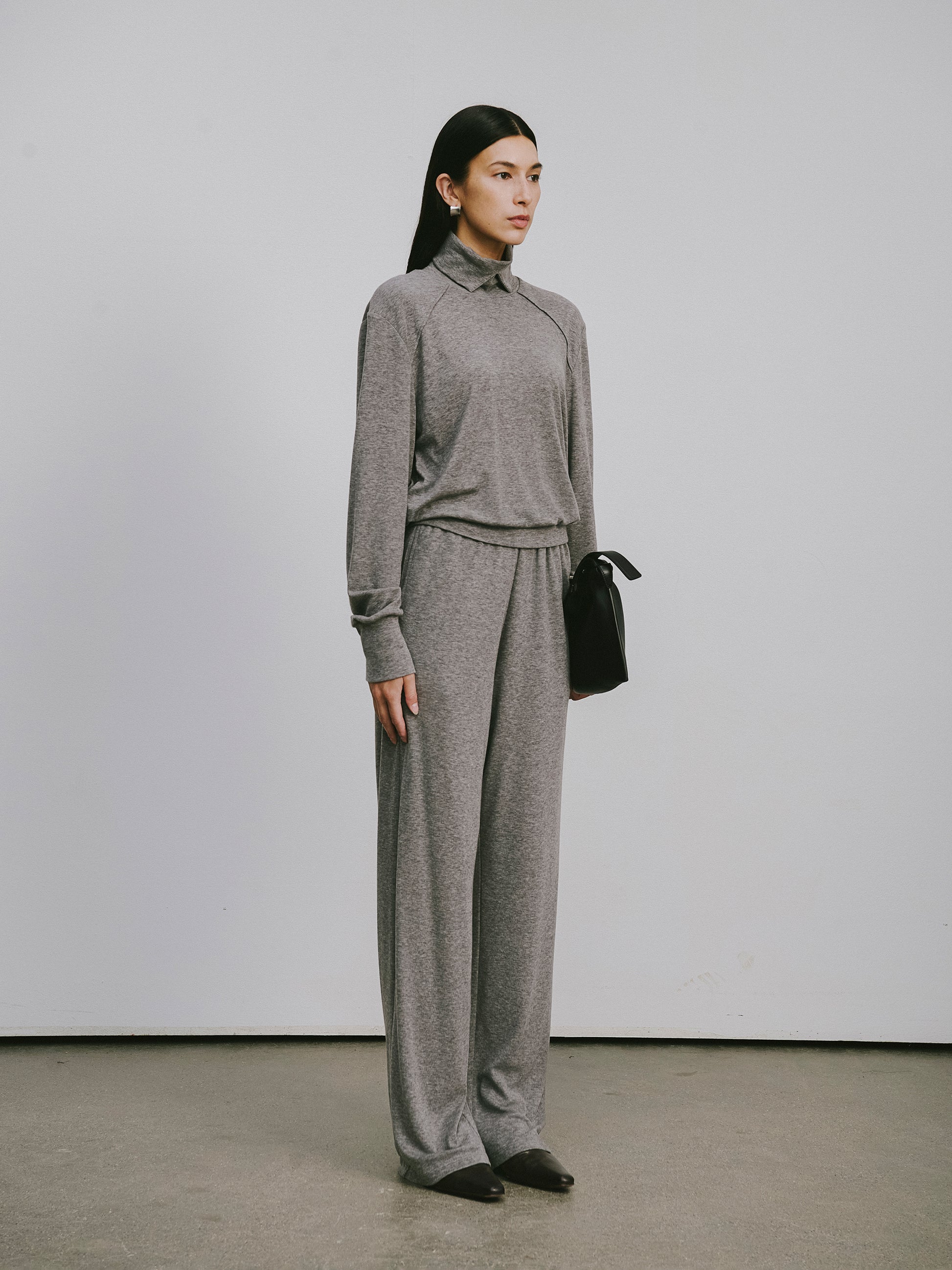 Square Neck Lyocell-Wool Knit Top