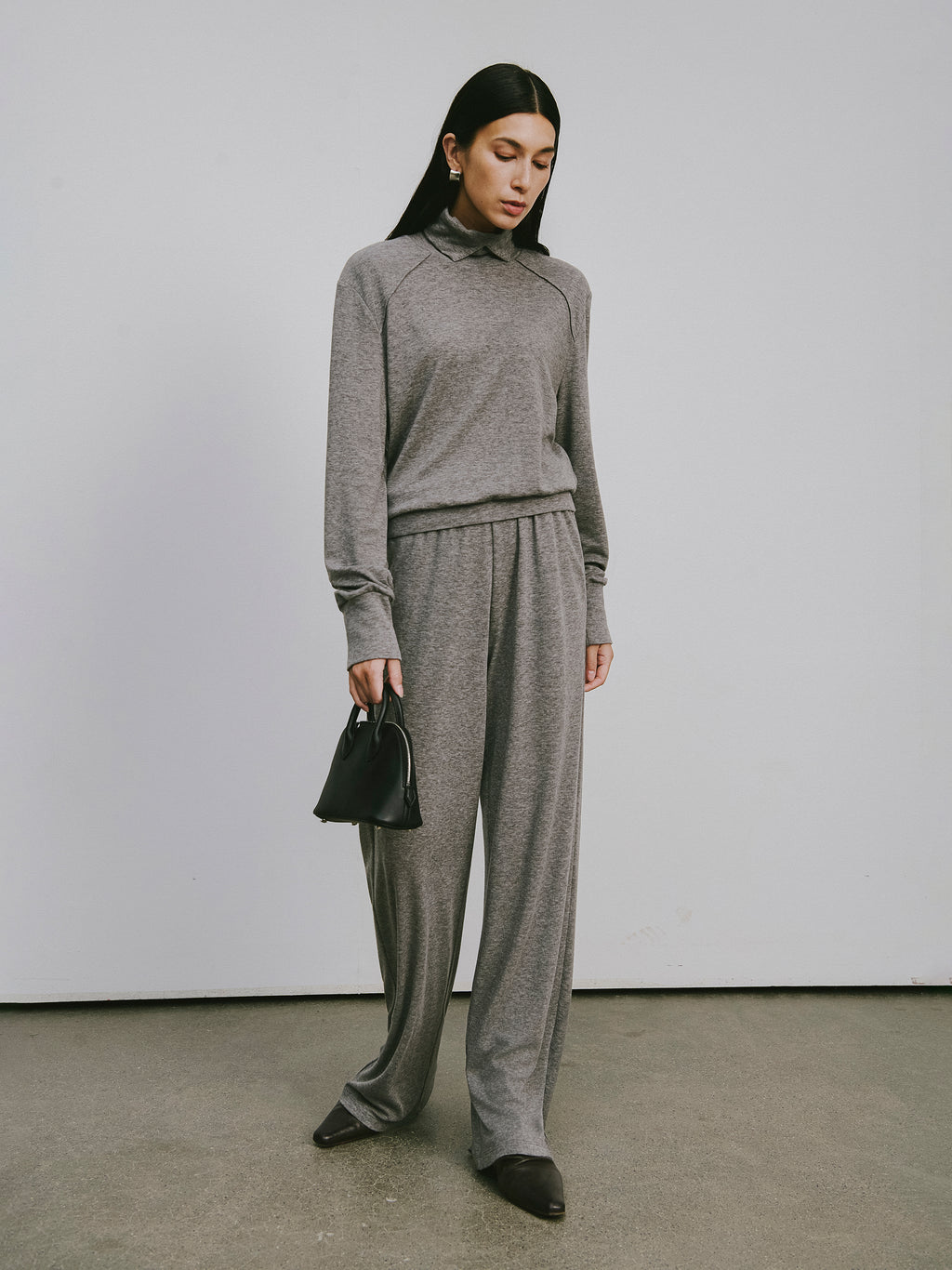 Square Neck Lyocell-Wool Knit Top