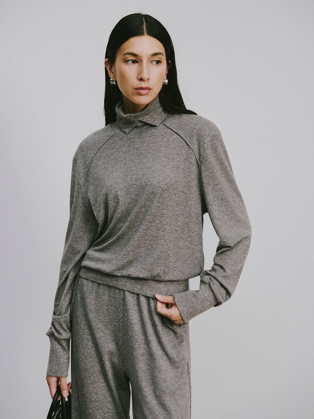 Square Neck Lyocell-Wool Knit Top