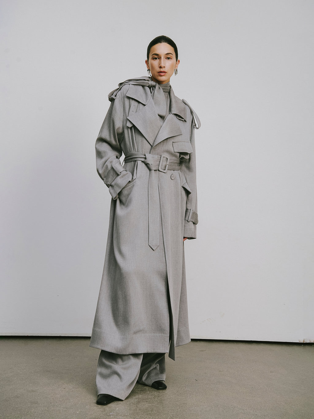 Dropped-Shoulder Oversized Trench Coat
