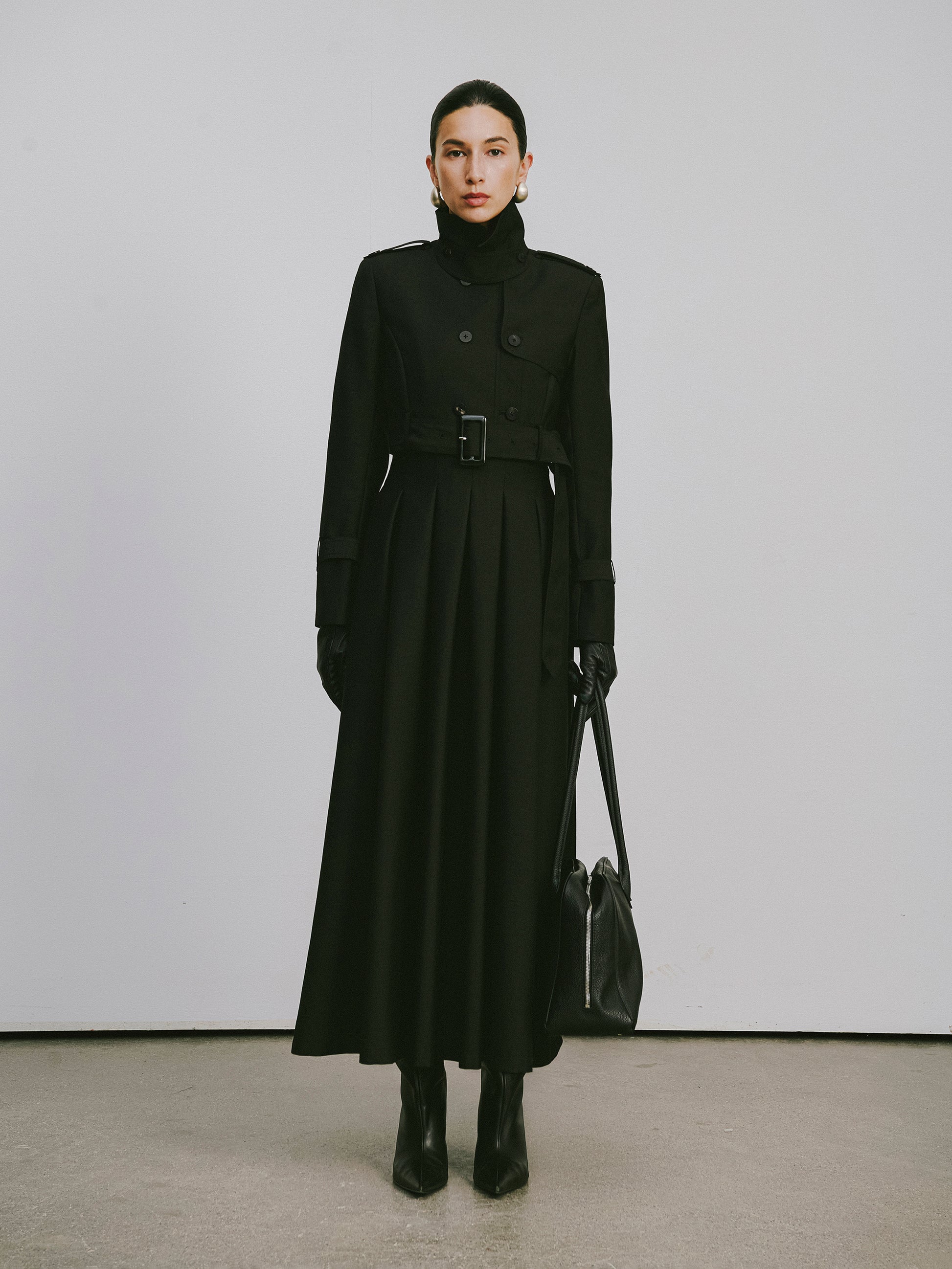 Two-Piece Trench Dress Set (Short Jacket + Sleeveless V-Neck Dress)