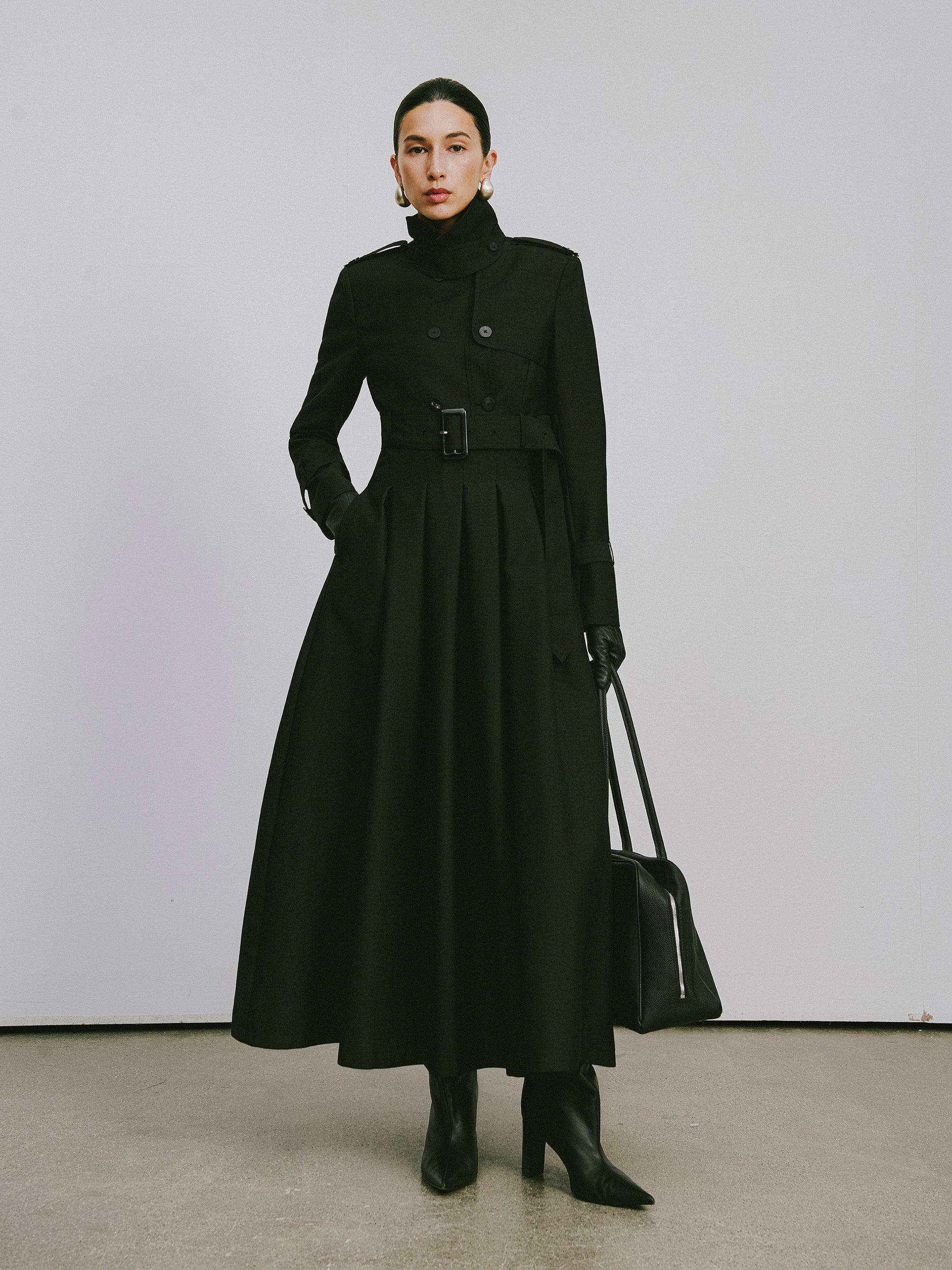 Two-Piece Trench Dress Set (Short Jacket + Sleeveless V-Neck Dress)