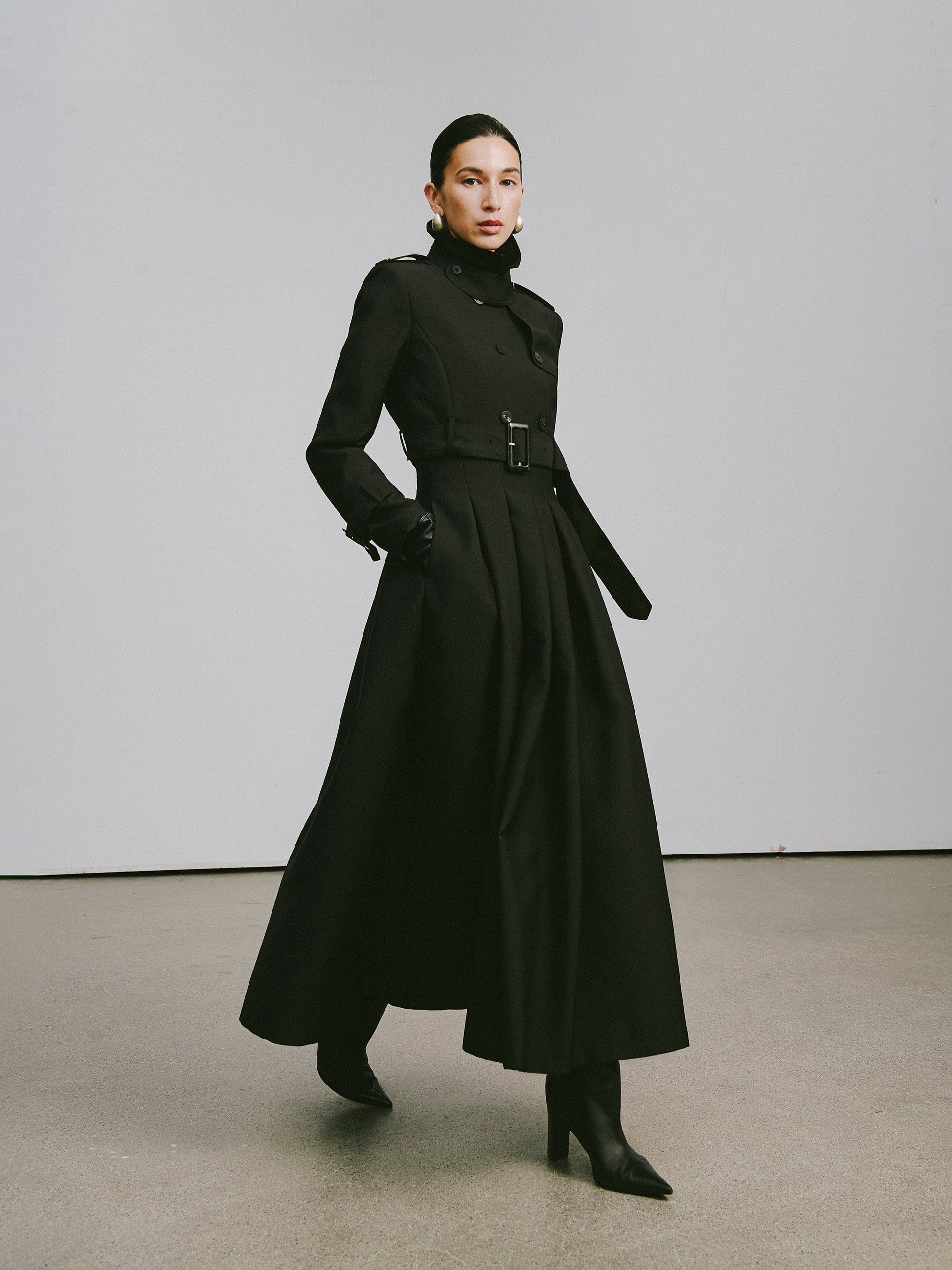 Two-Piece Trench Dress Set (Short Jacket + Sleeveless V-Neck Dress)