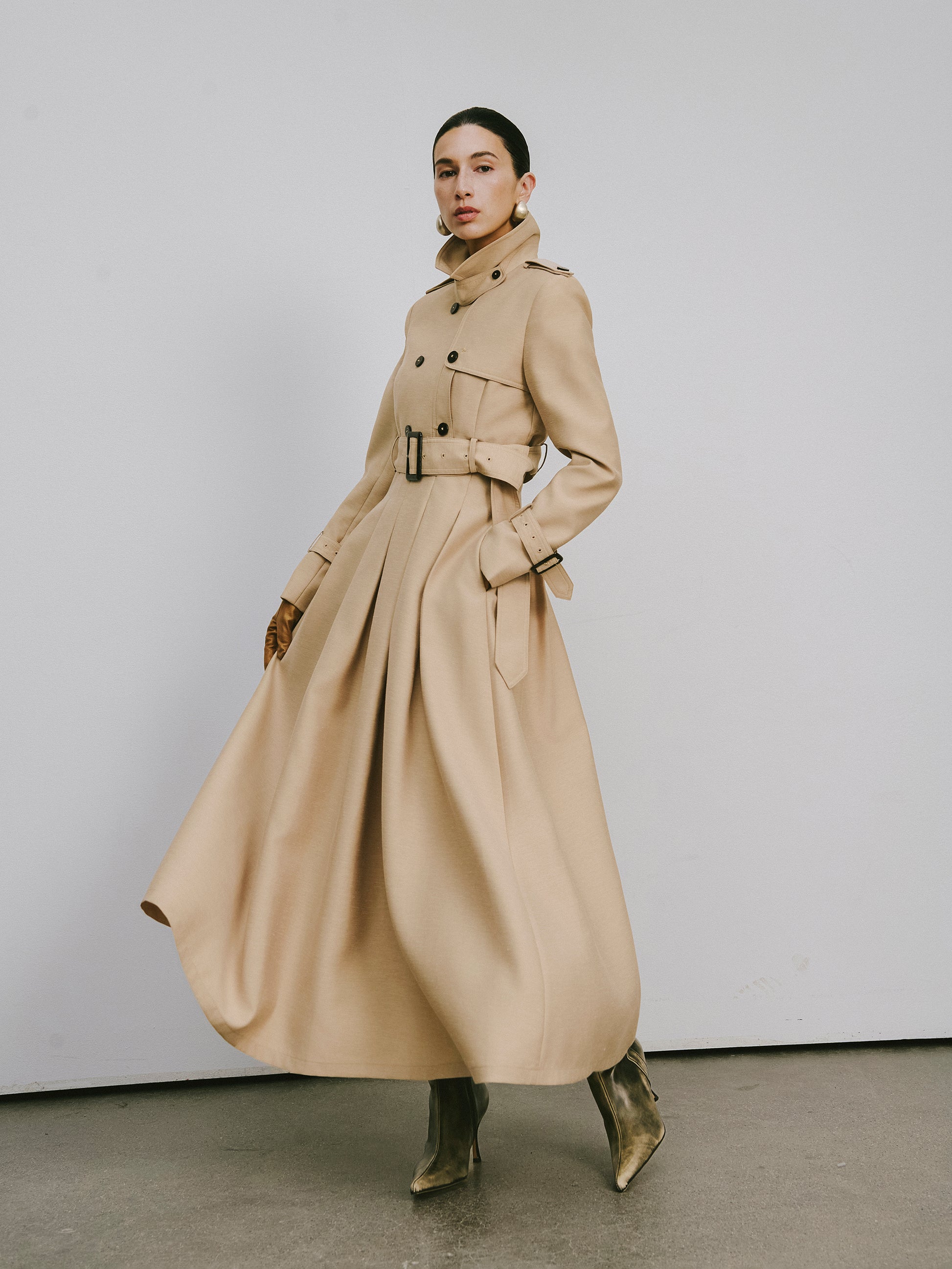 Two-Piece Trench Dress Set (Short Jacket + Sleeveless V-Neck Dress)