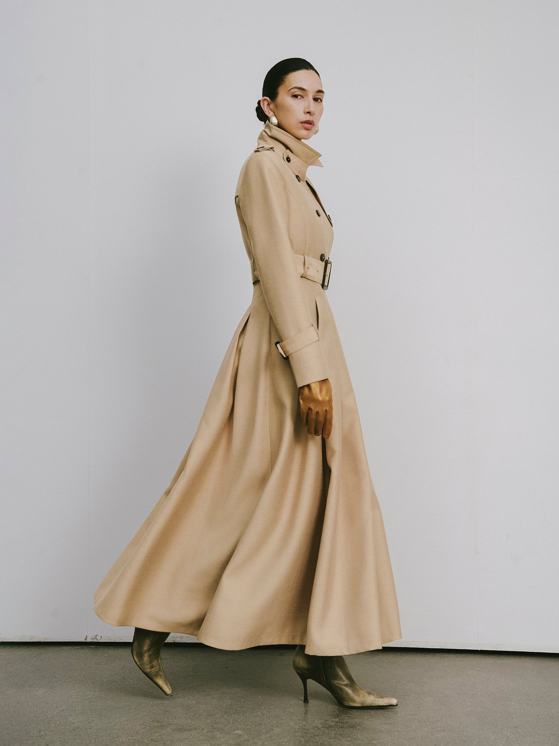 Two-Piece Trench Dress Set (Short Jacket + Sleeveless V-Neck Dress)