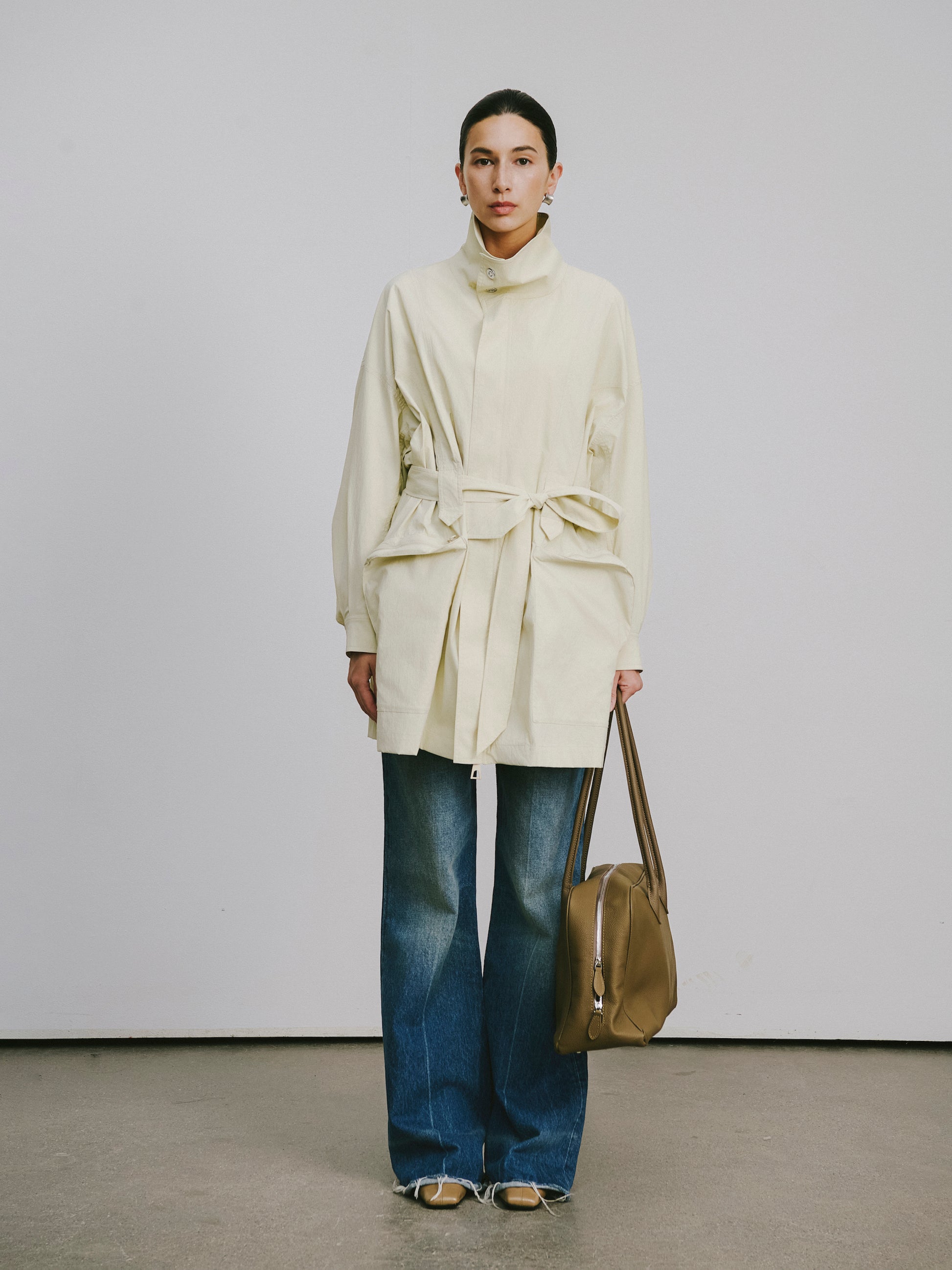 Magnetic-Closure High-Neck Trench Coat