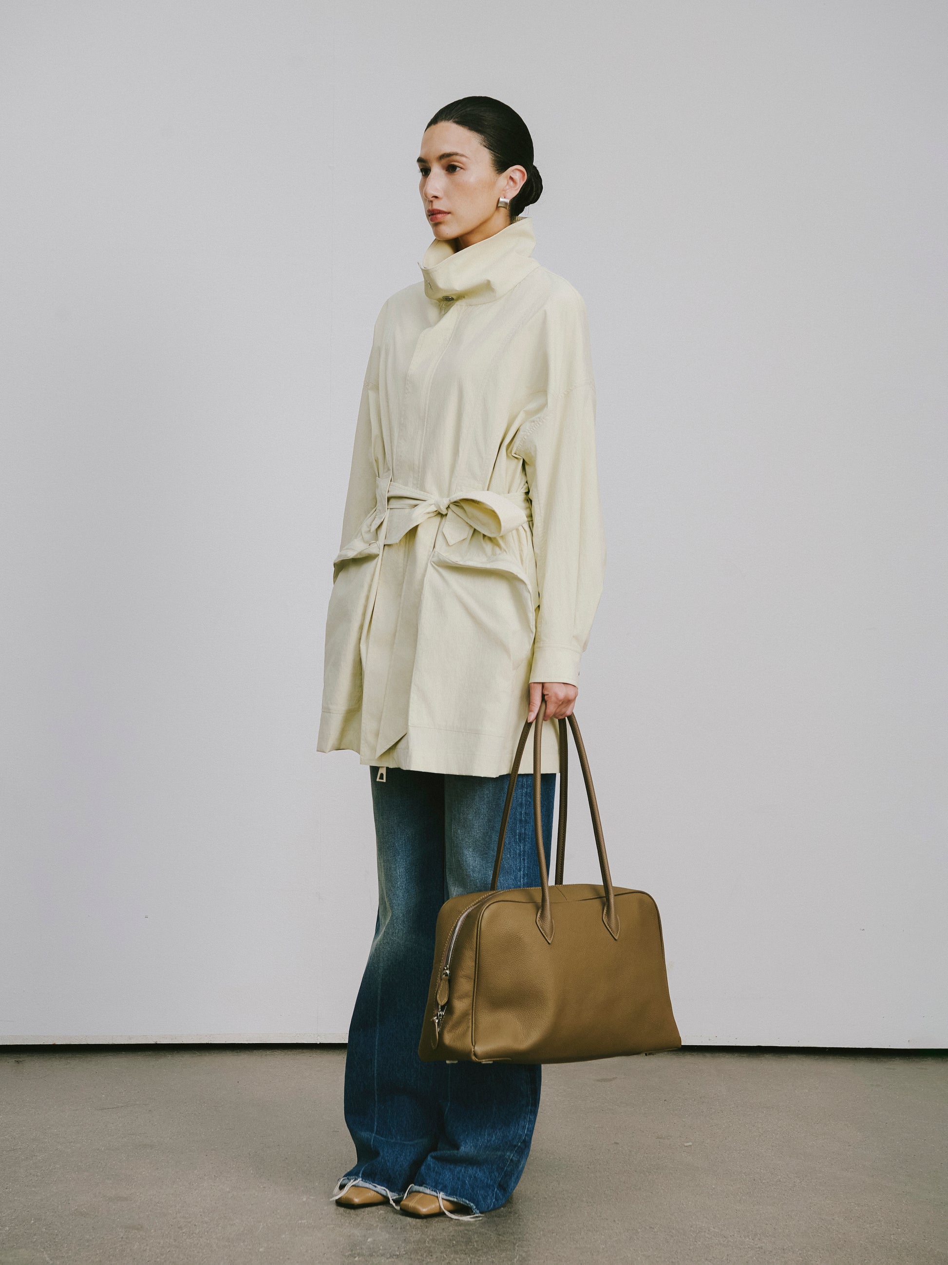 Magnetic-Closure High-Neck Trench Coat