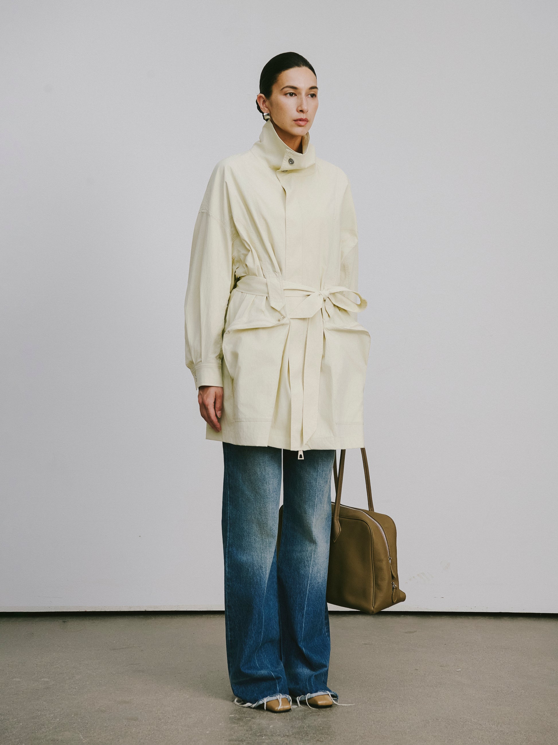 Magnetic-Closure High-Neck Trench Coat