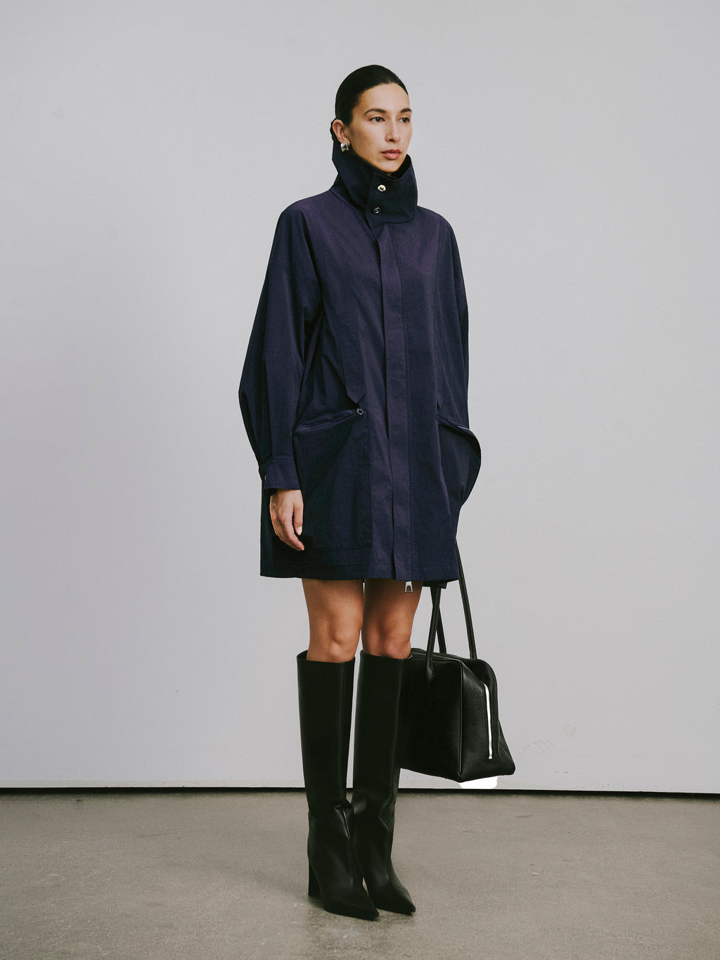 Magnetic-Closure High-Neck Trench Coat