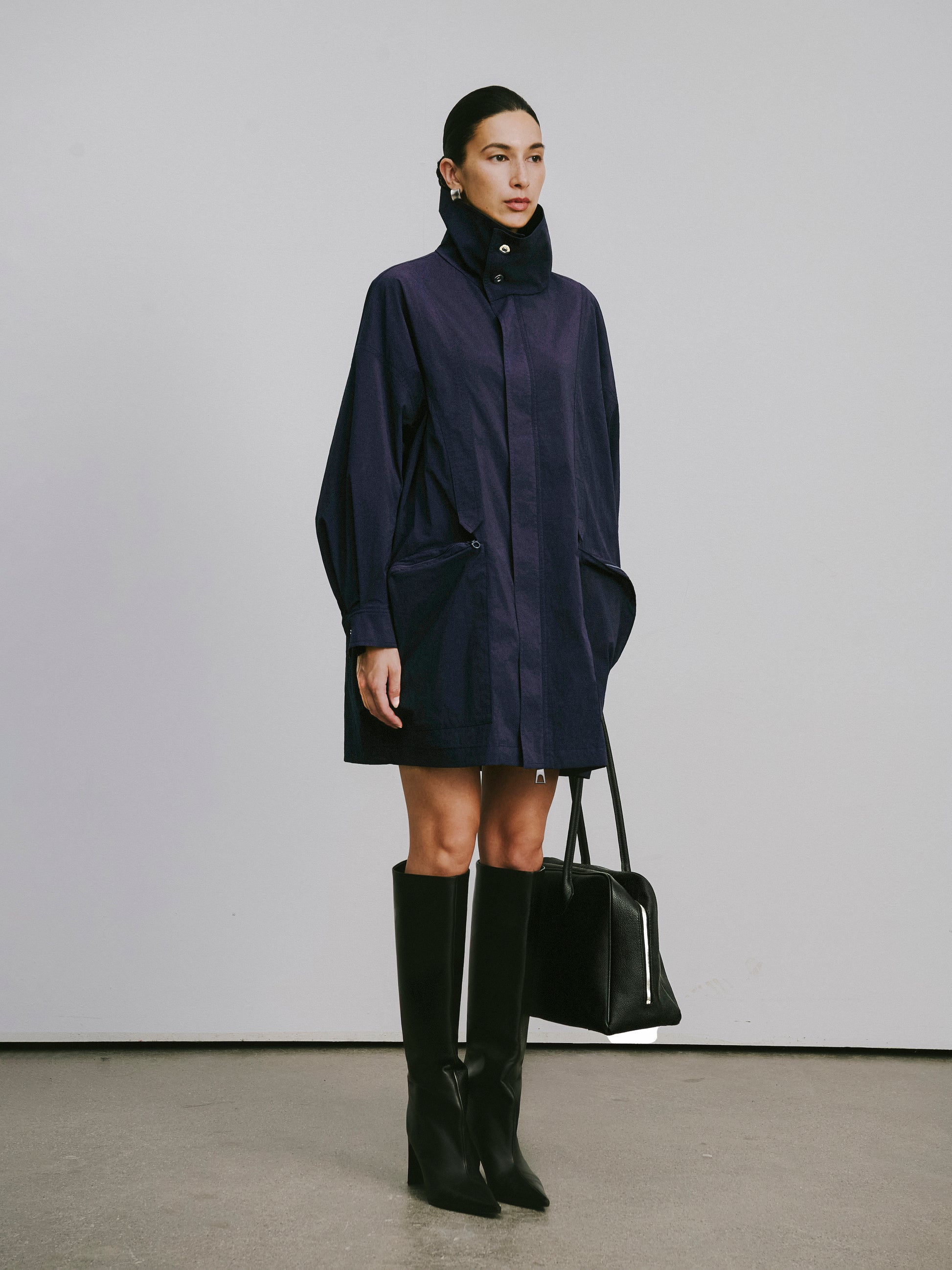 Magnetic-Closure High-Neck Trench Coat