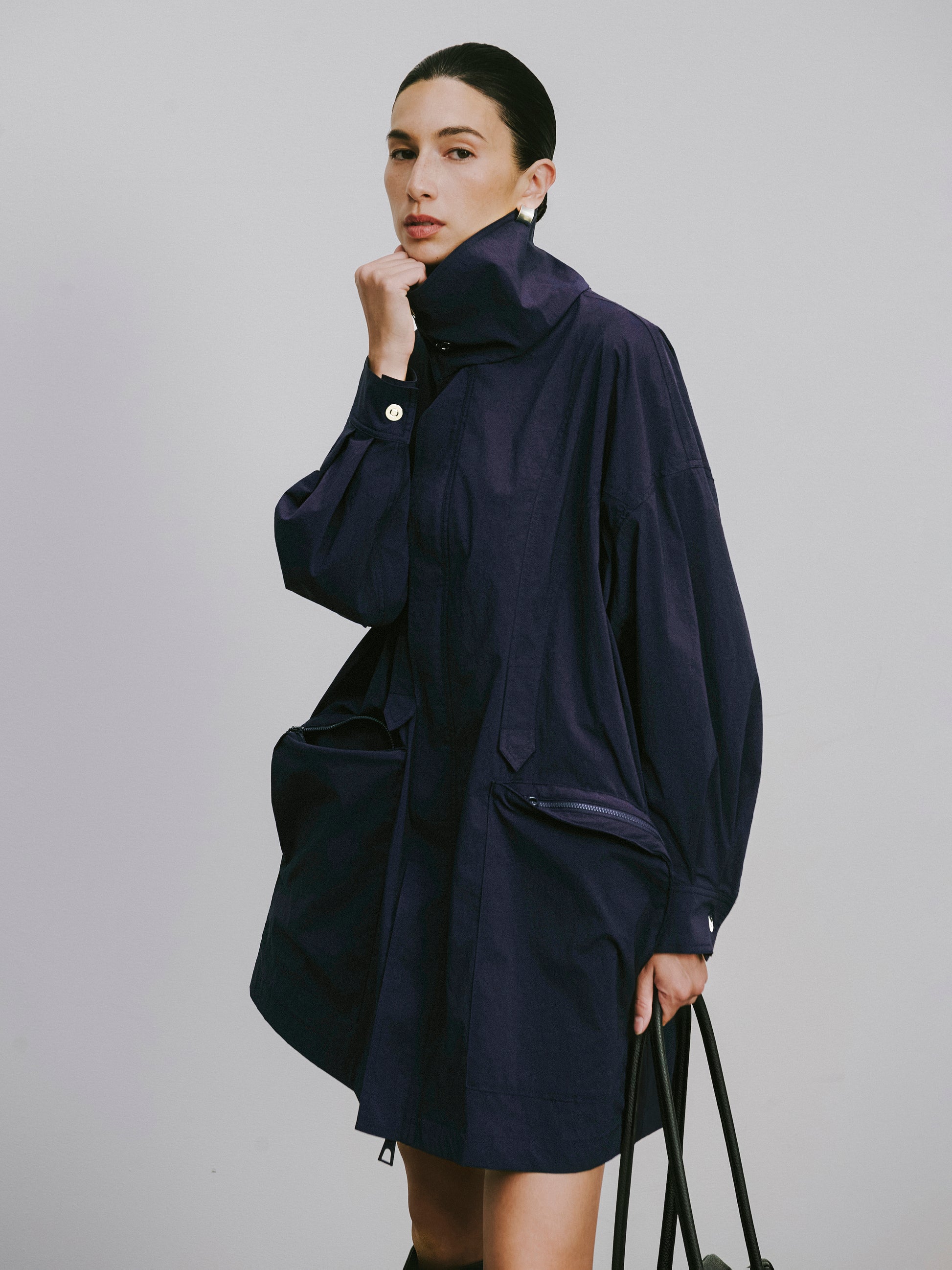 Magnetic-Closure High-Neck Trench Coat