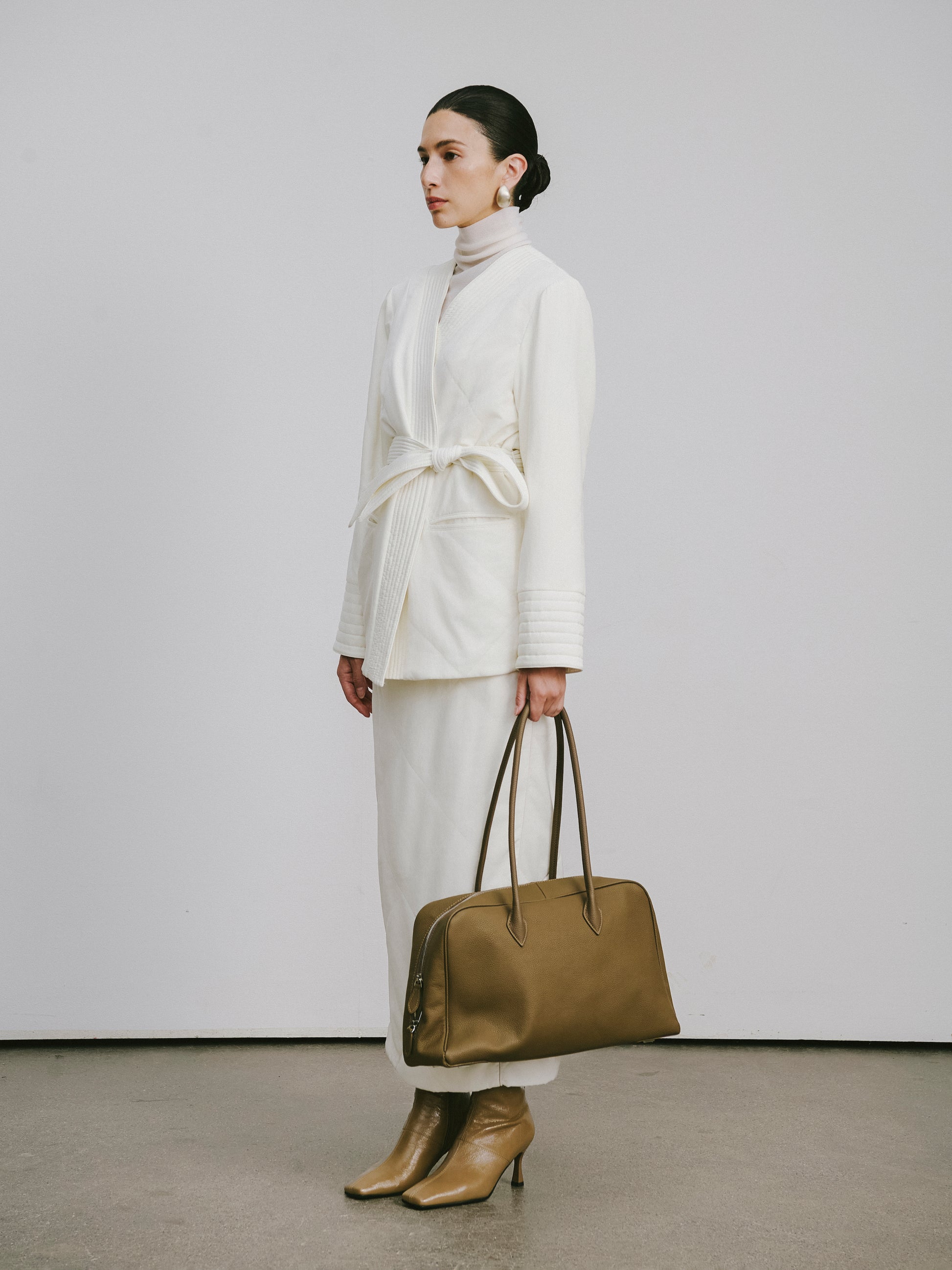 Quilted Wool Fill Collarless Coat