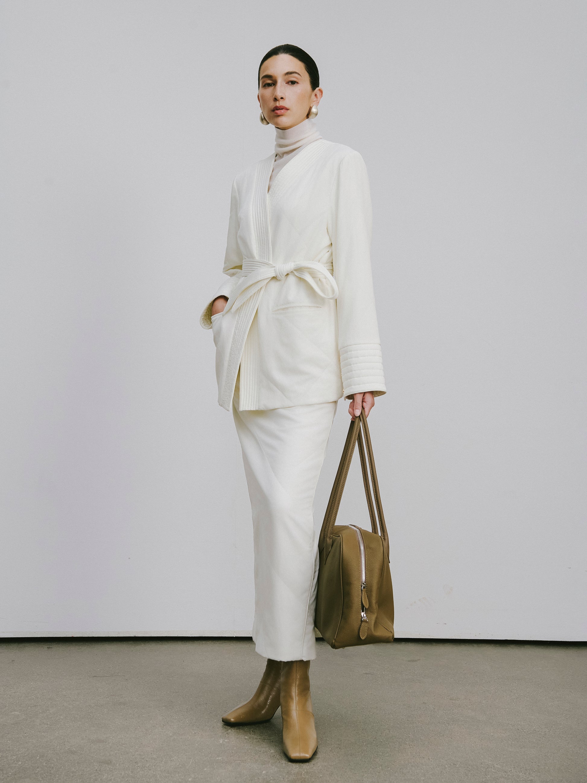 Quilted Wool Fill Collarless Coat