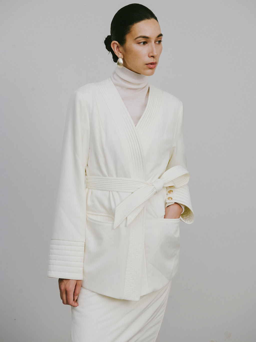 Quilted Wool Fill Collarless Coat