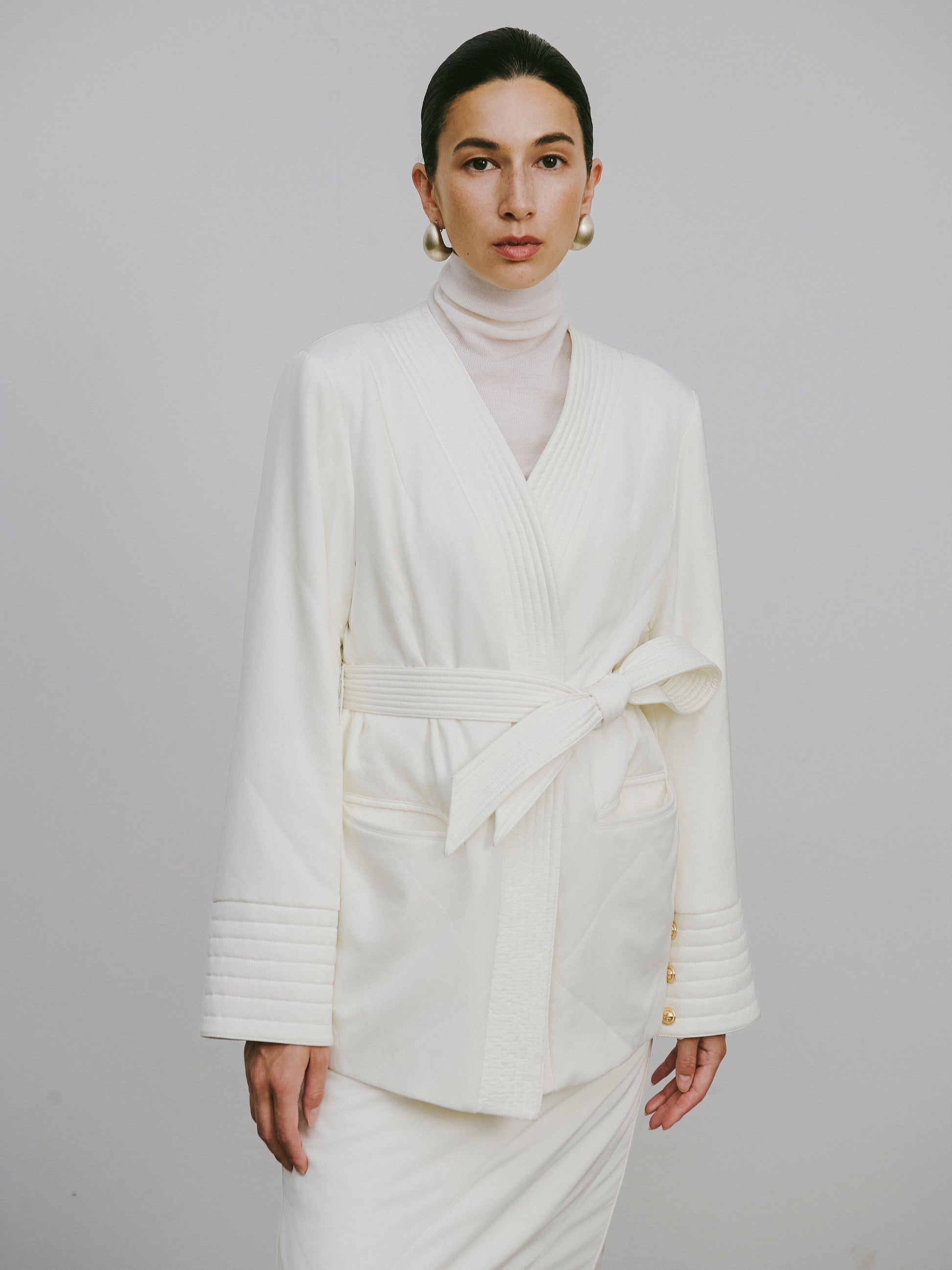 Quilted Wool Fill Collarless Coat