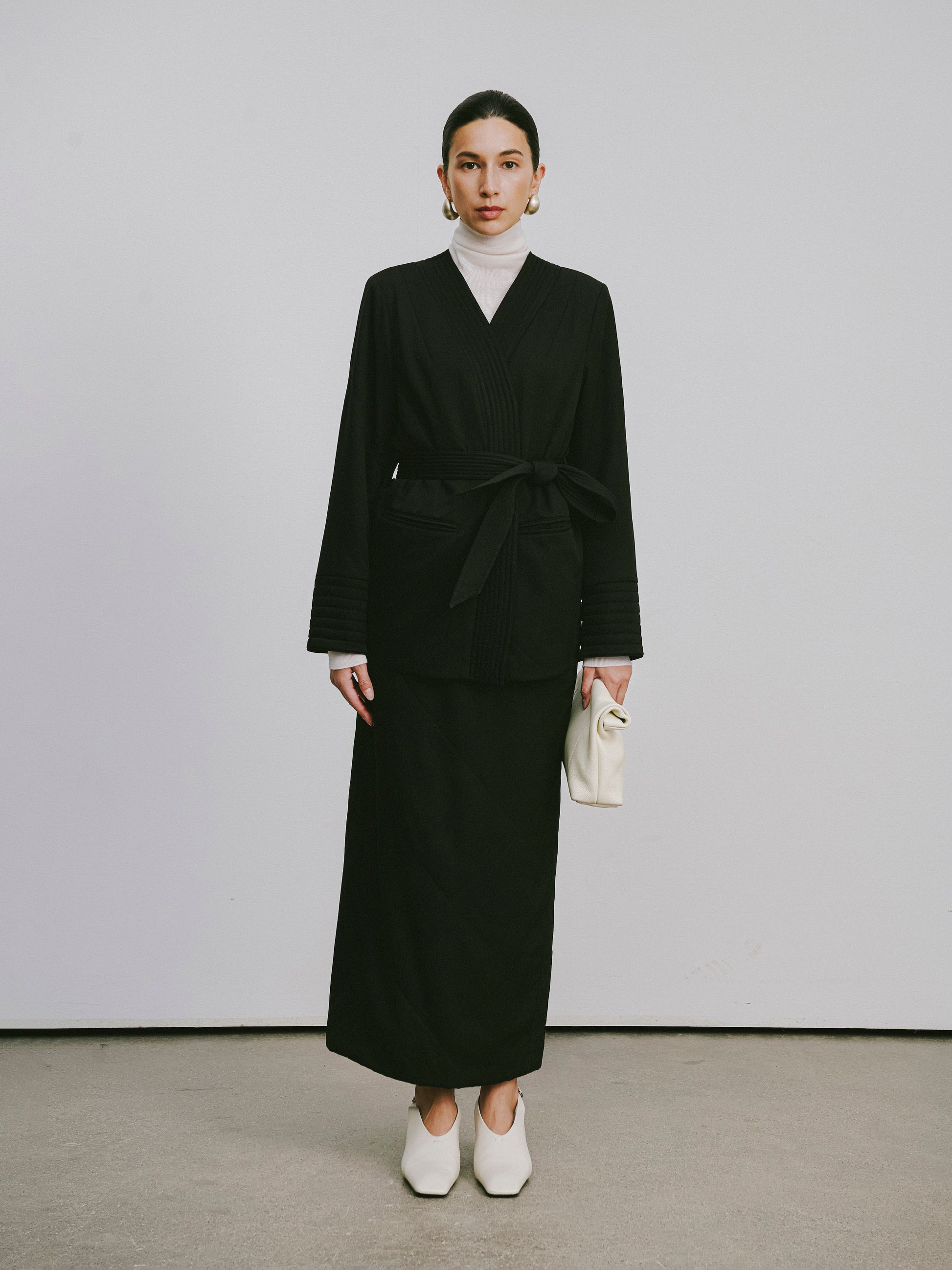 Quilted Wool Fill Collarless Coat