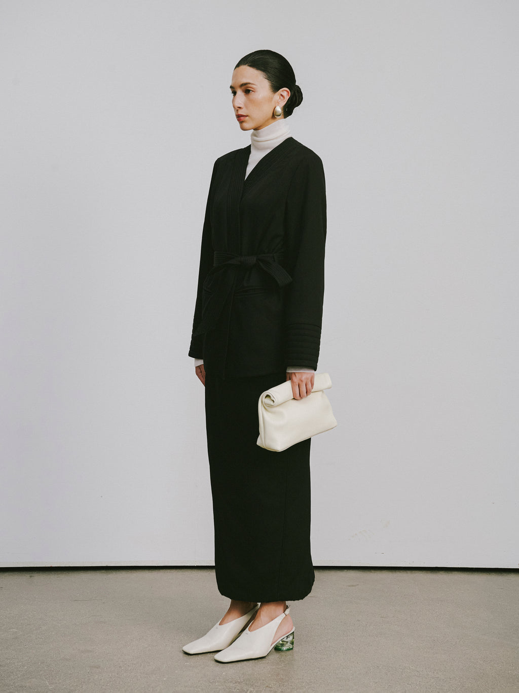 Quilted Wool Fill Collarless Coat