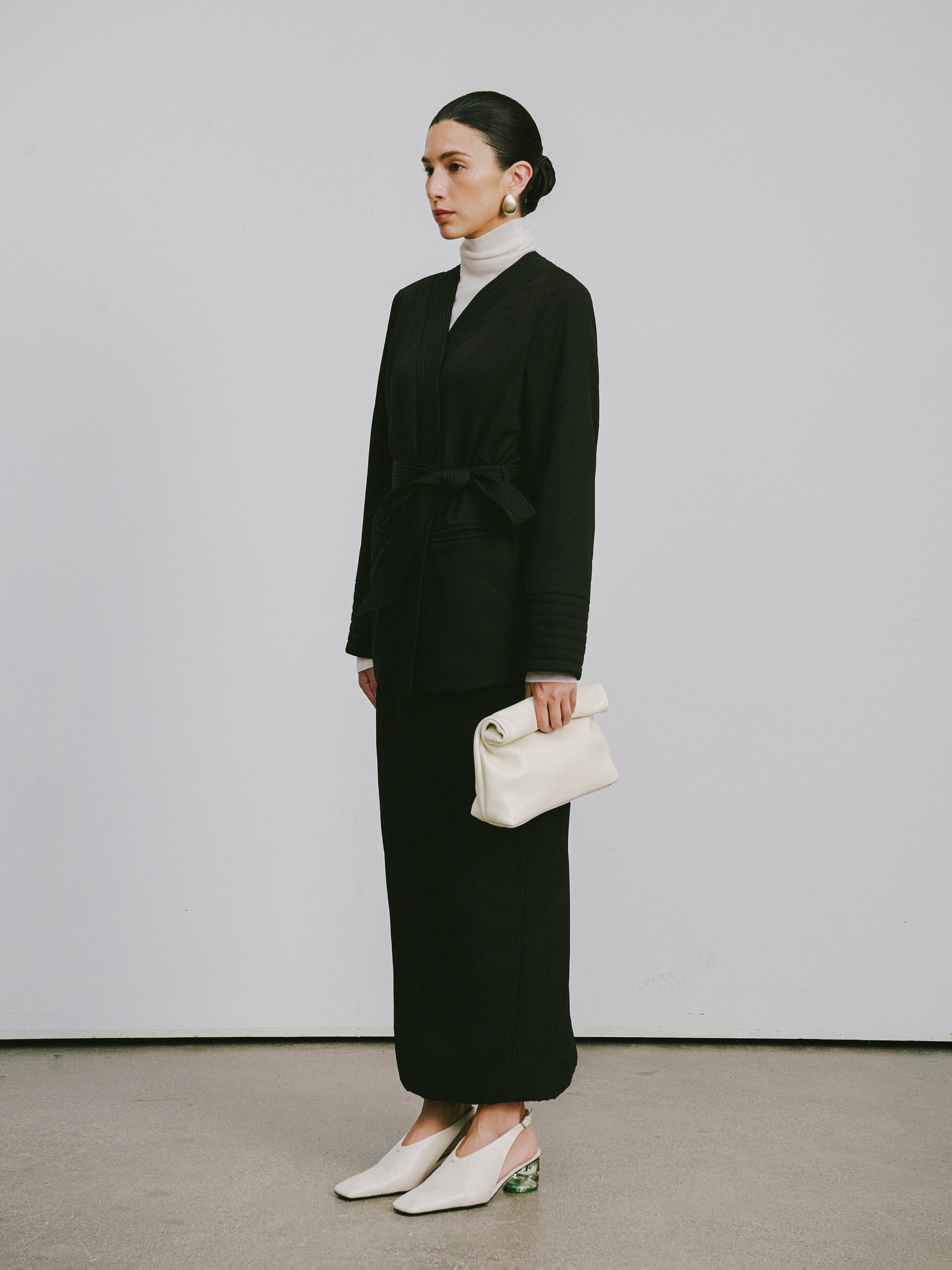 Quilted Wool Fill Collarless Coat