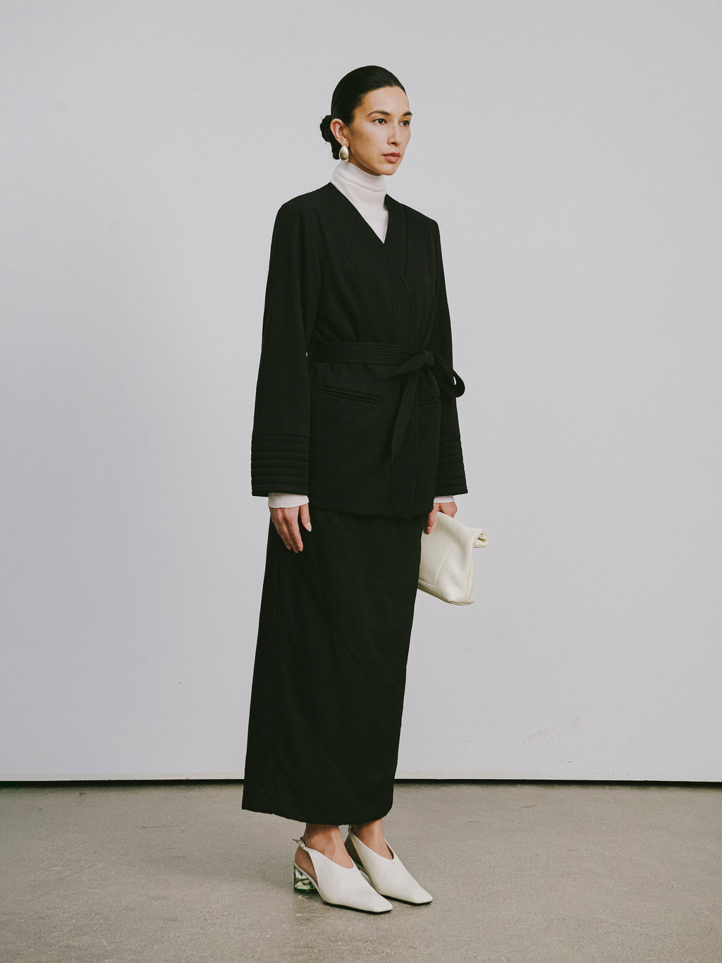 Quilted Wool Fill Collarless Coat