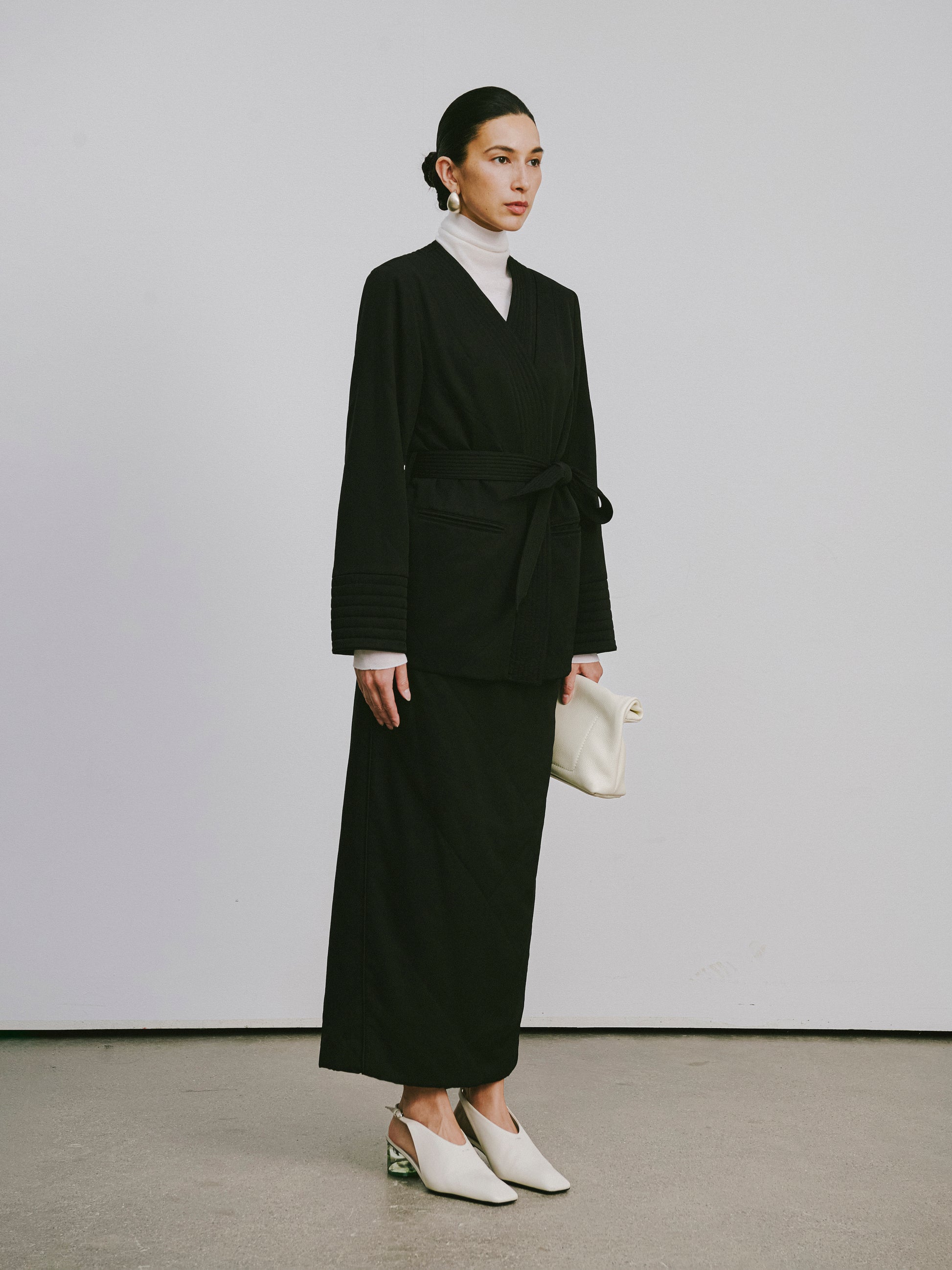 Quilted Wool Fill Collarless Coat