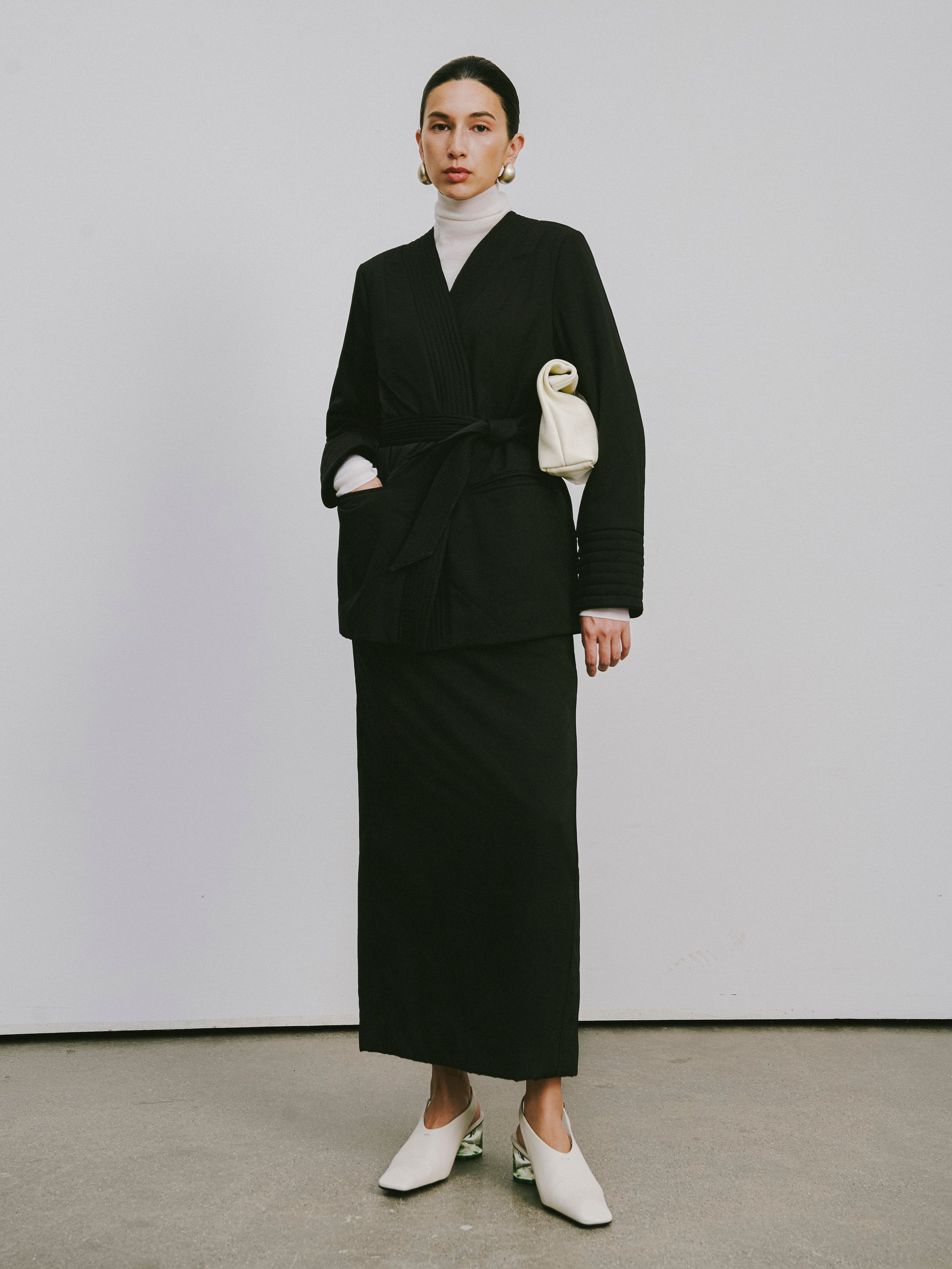 Quilted Wool Fill Collarless Coat