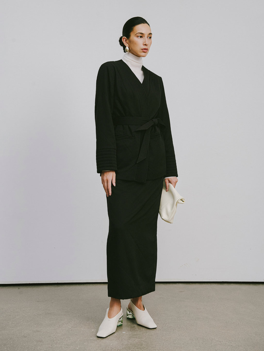 Quilted Wool Fill Collarless Coat