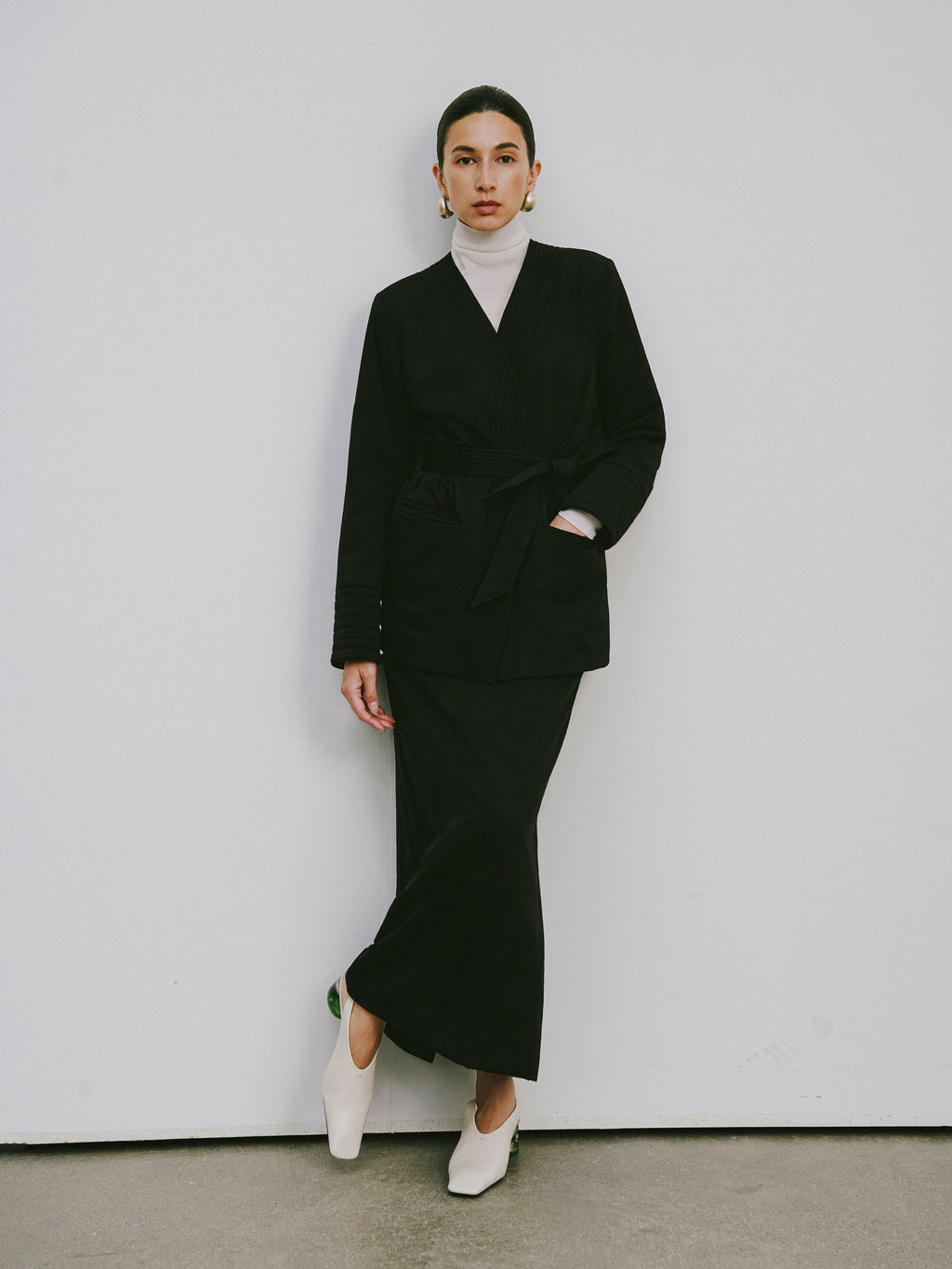 Quilted Wool Fill Collarless Coat