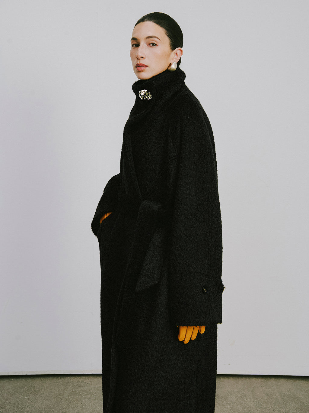 Alpaca-Wool Blend Long Overcoat