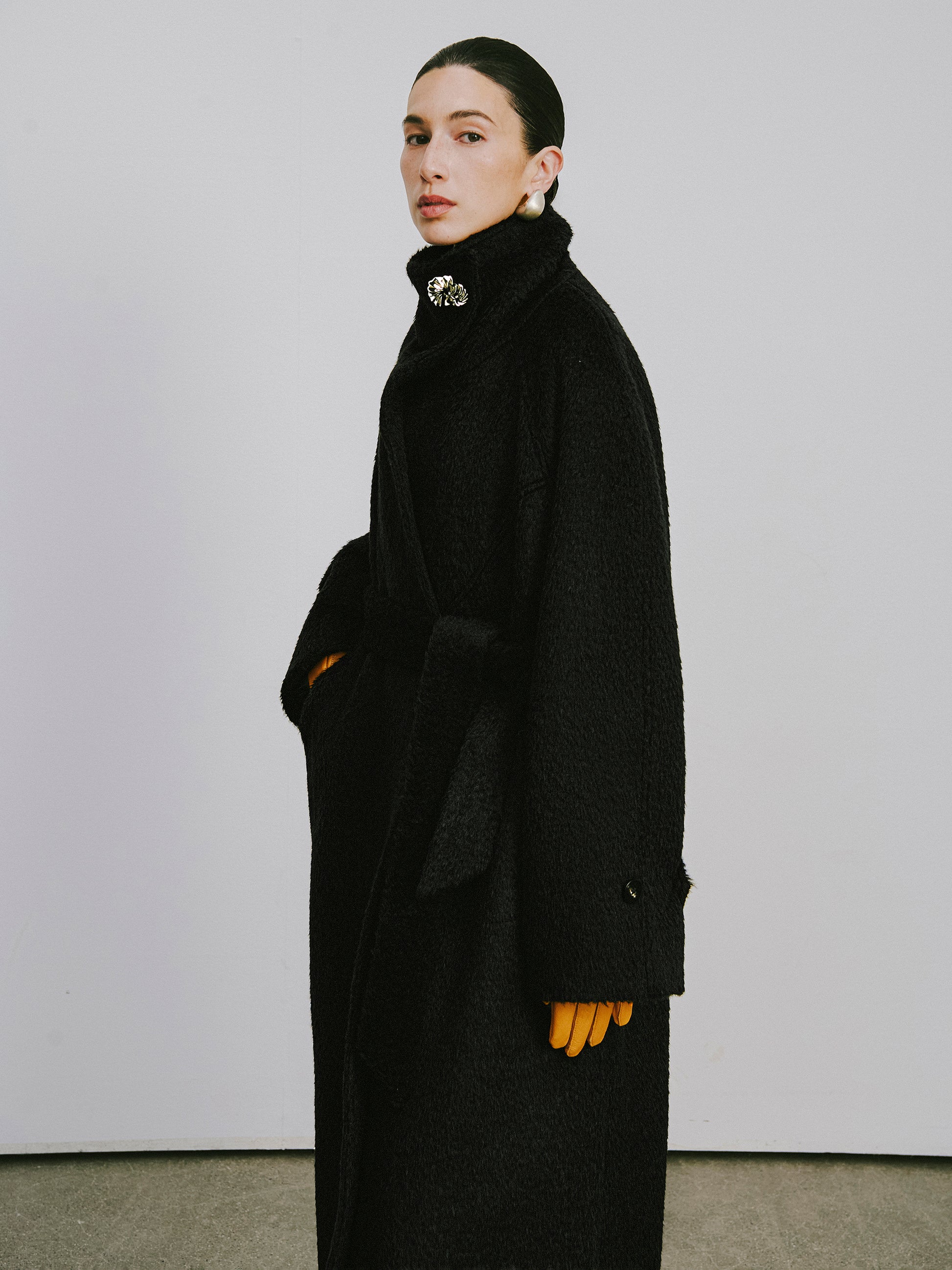 Alpaca-Wool Blend Long Overcoat