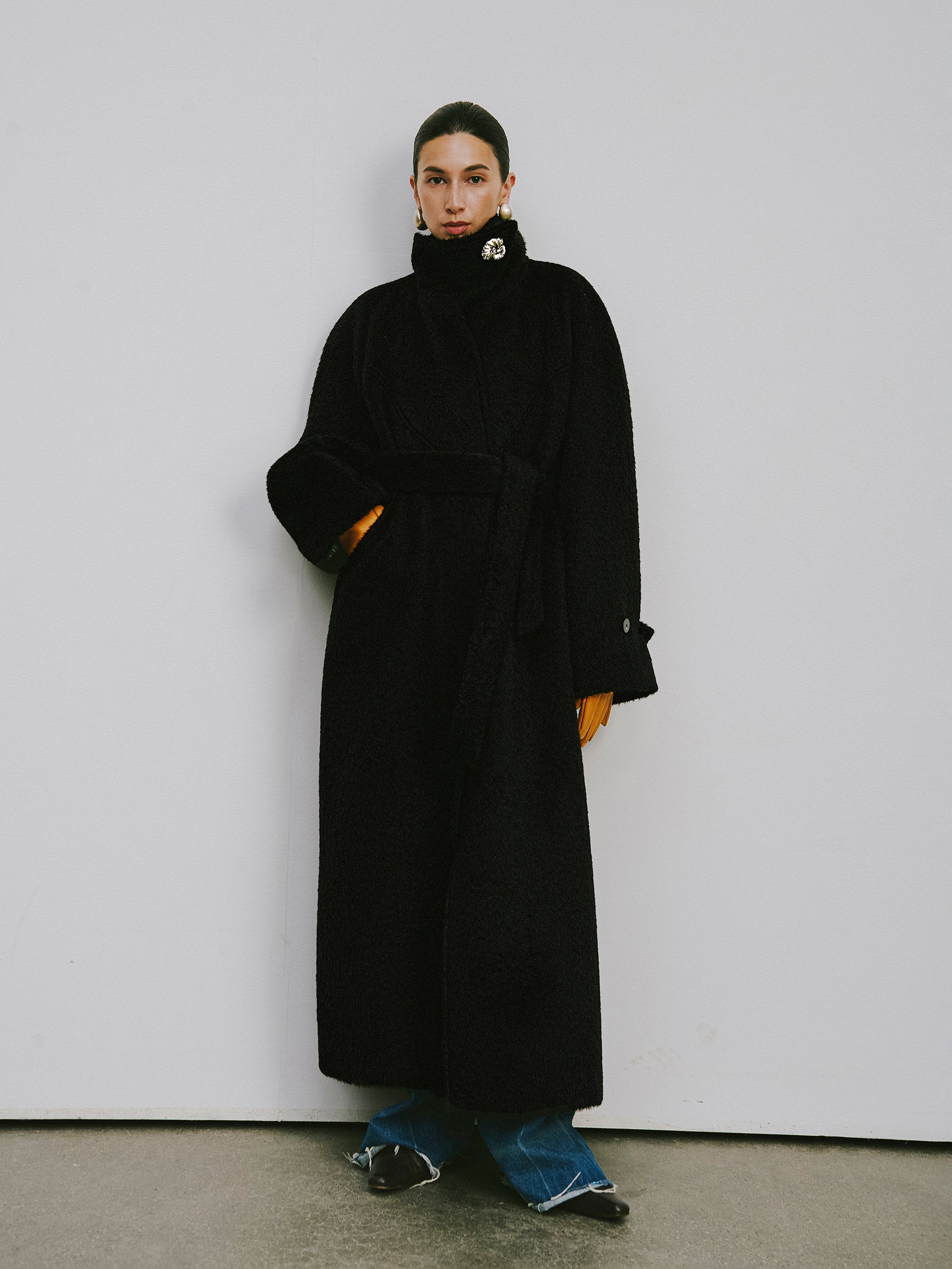 Alpaca-Wool Blend Long Overcoat