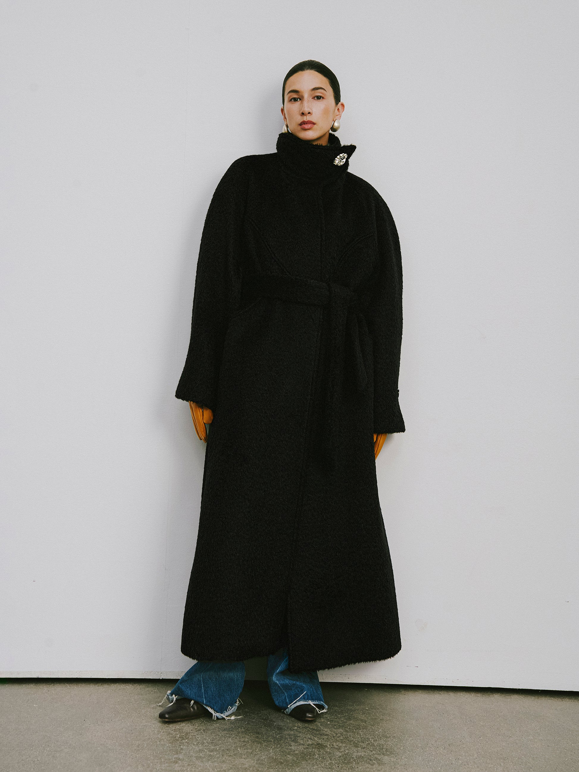 Alpaca-Wool Blend Long Overcoat