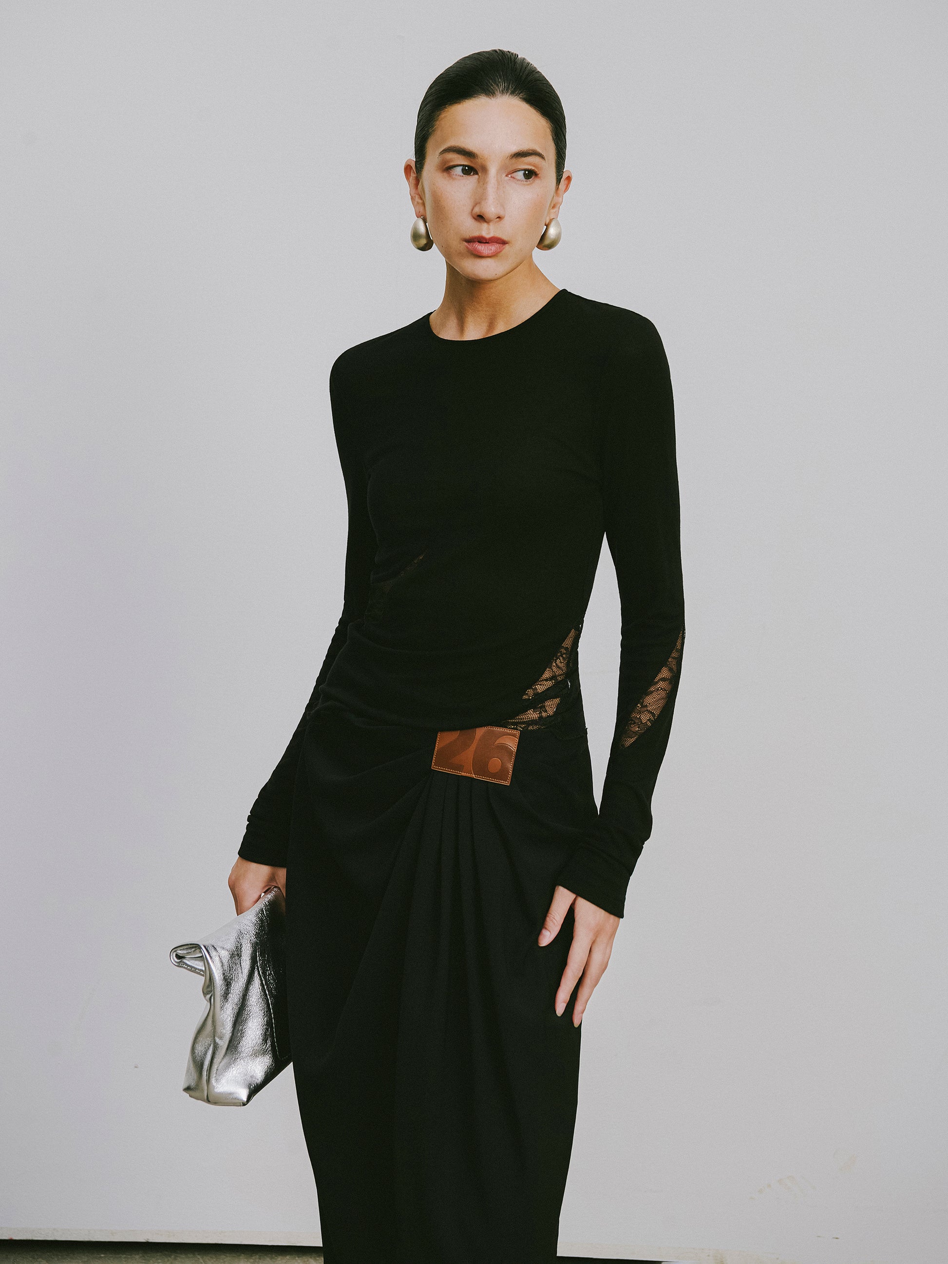 Round-Neck Top with Contrast Lace Insets