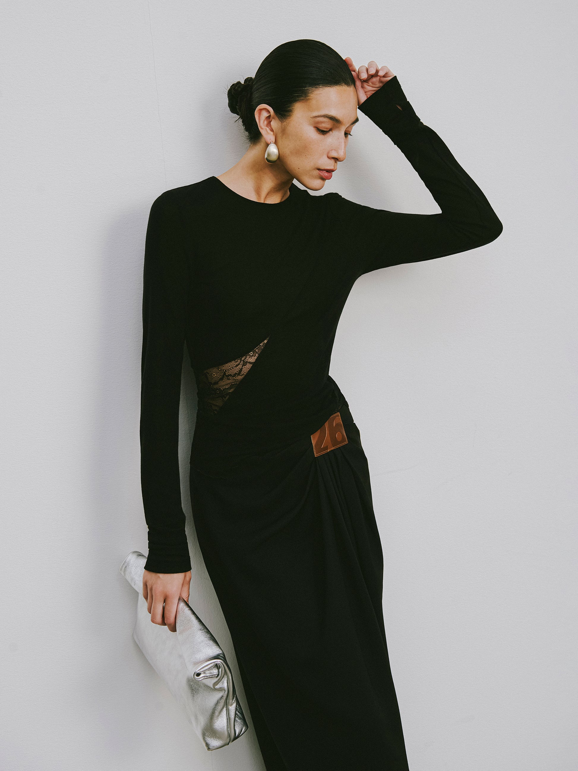 Round-Neck Top with Contrast Lace Insets