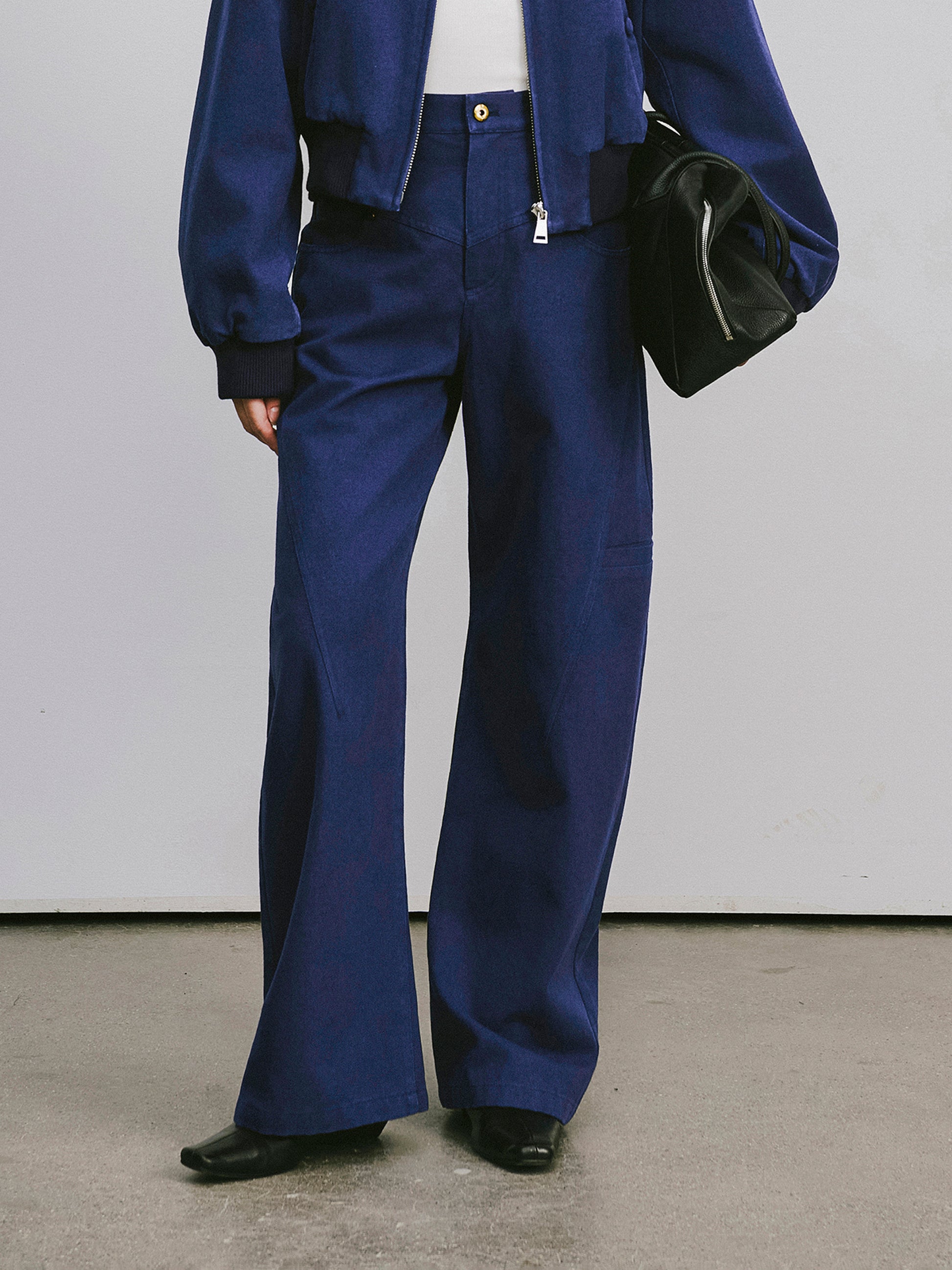 High-Rise Curved Hem Denim Pants