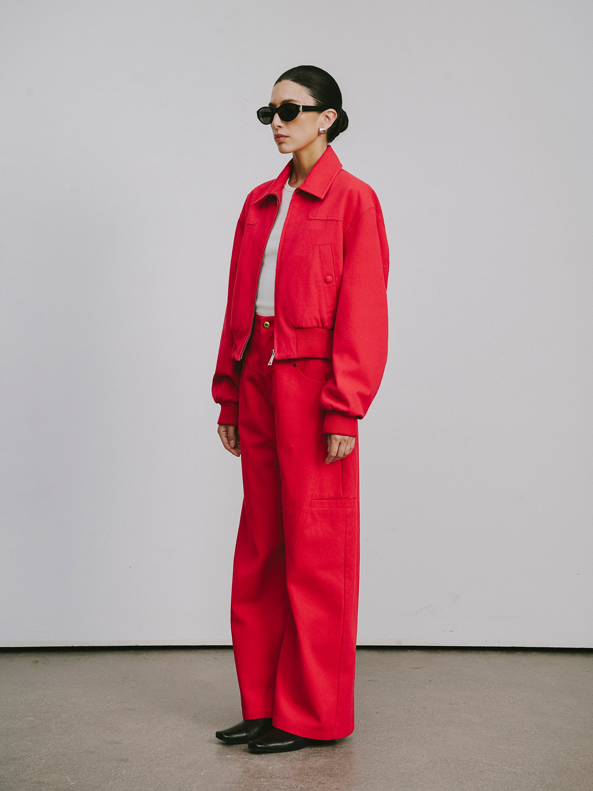 High-Rise Curved Hem Denim Pants