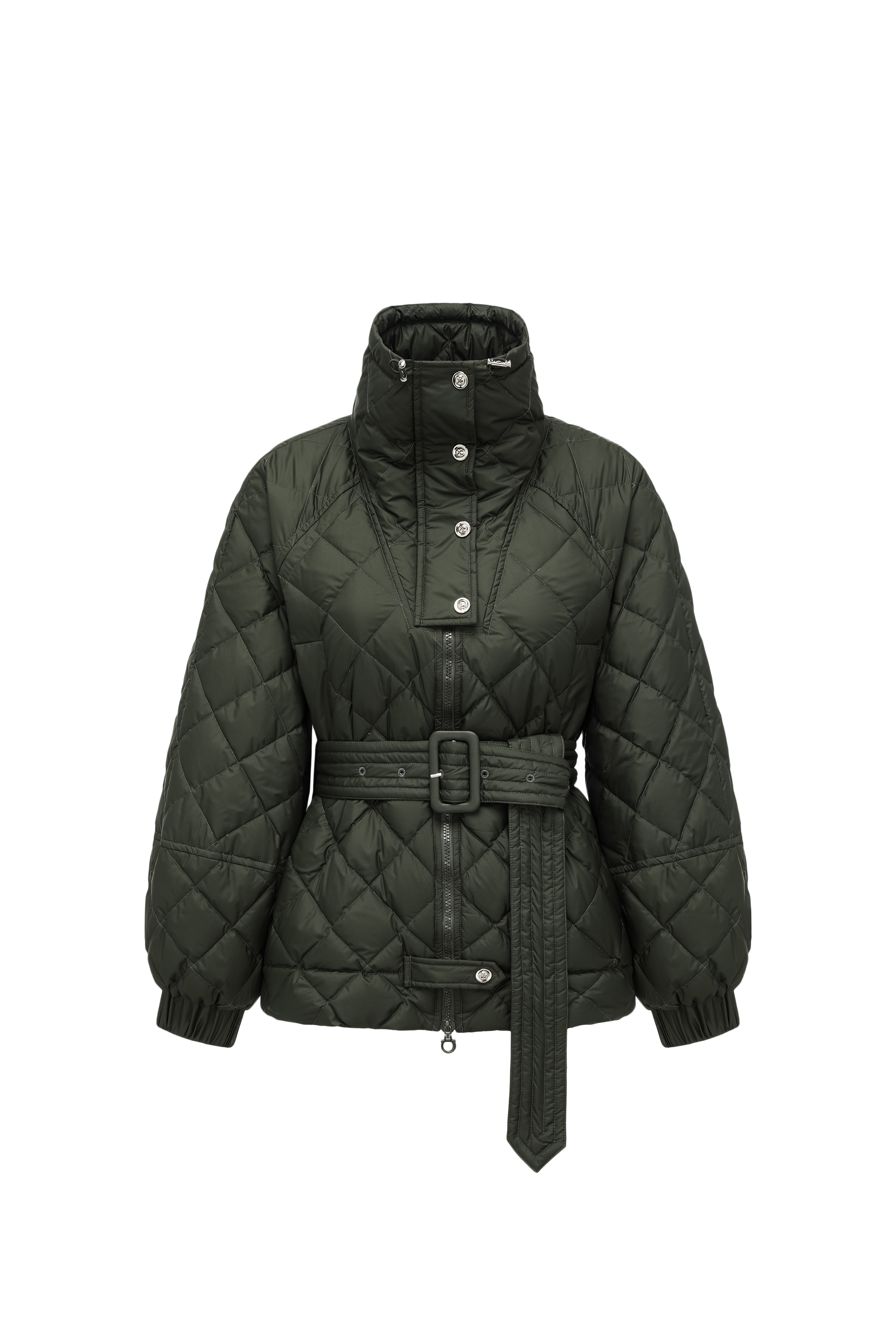 Diamond-Quilted Stand-Collar Down Jacket