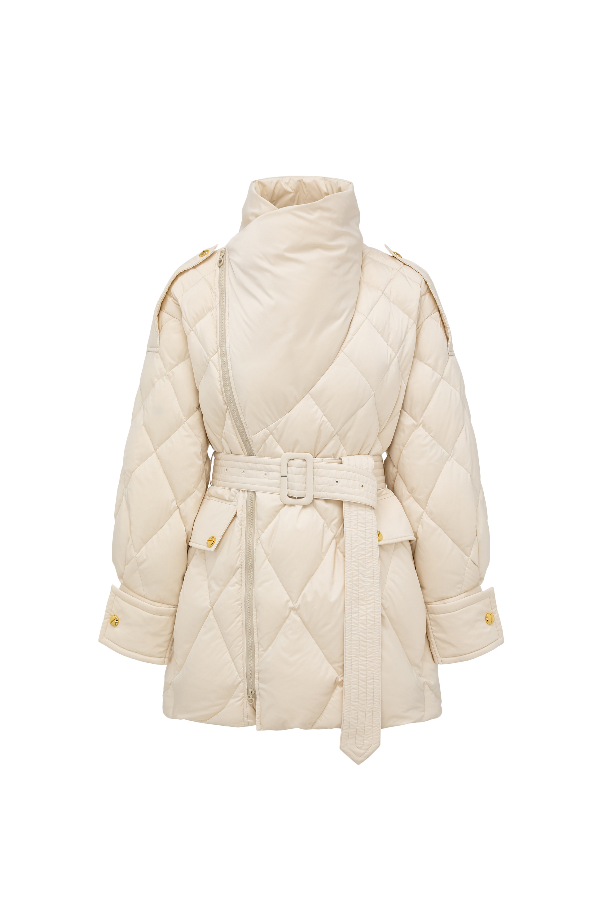 Deconstructed Asymmetric Zip Puffer with Dropped Shoulder and Lantern Sleeves