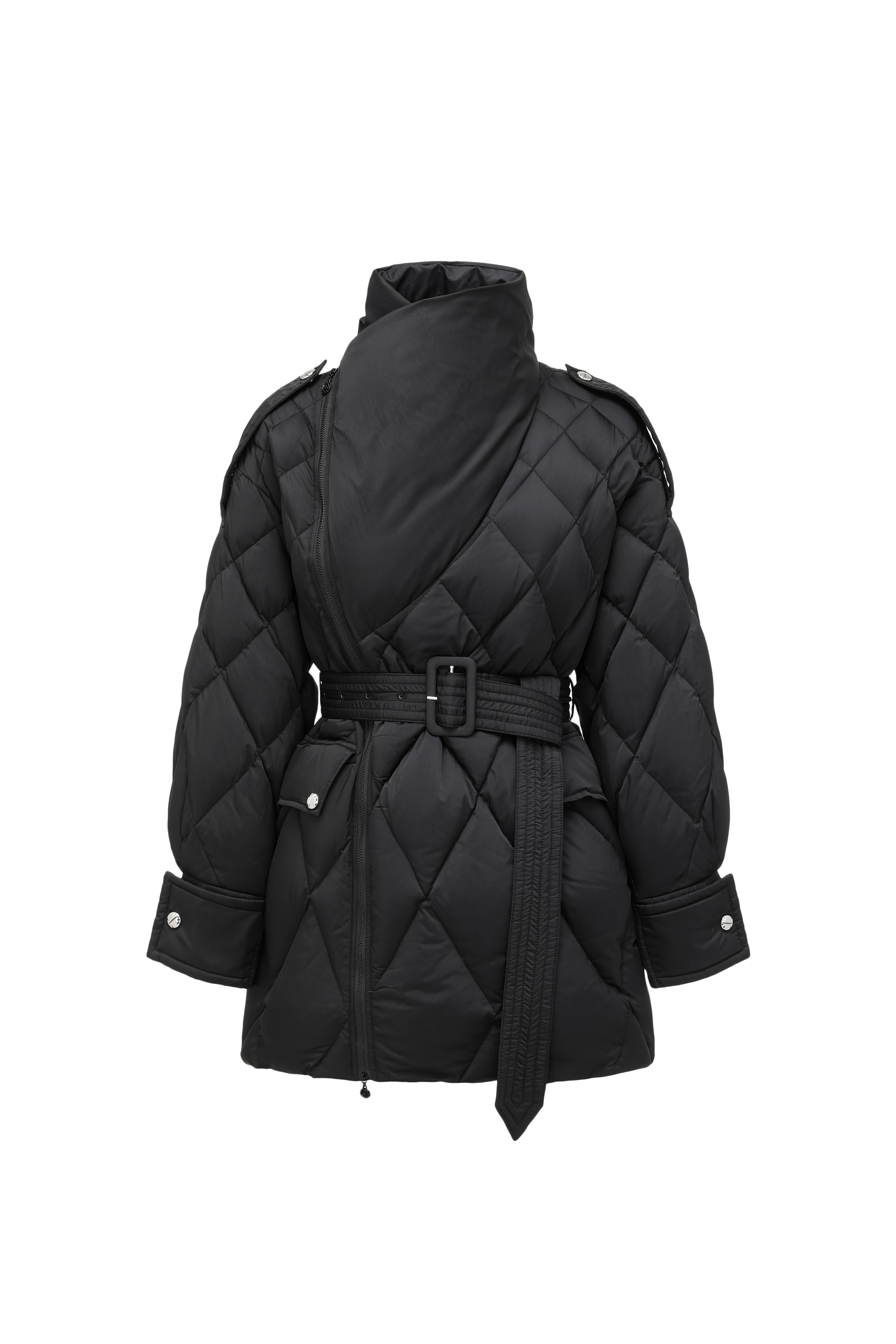 Deconstructed Asymmetric Zip Puffer with Dropped Shoulder and Lantern Sleeves