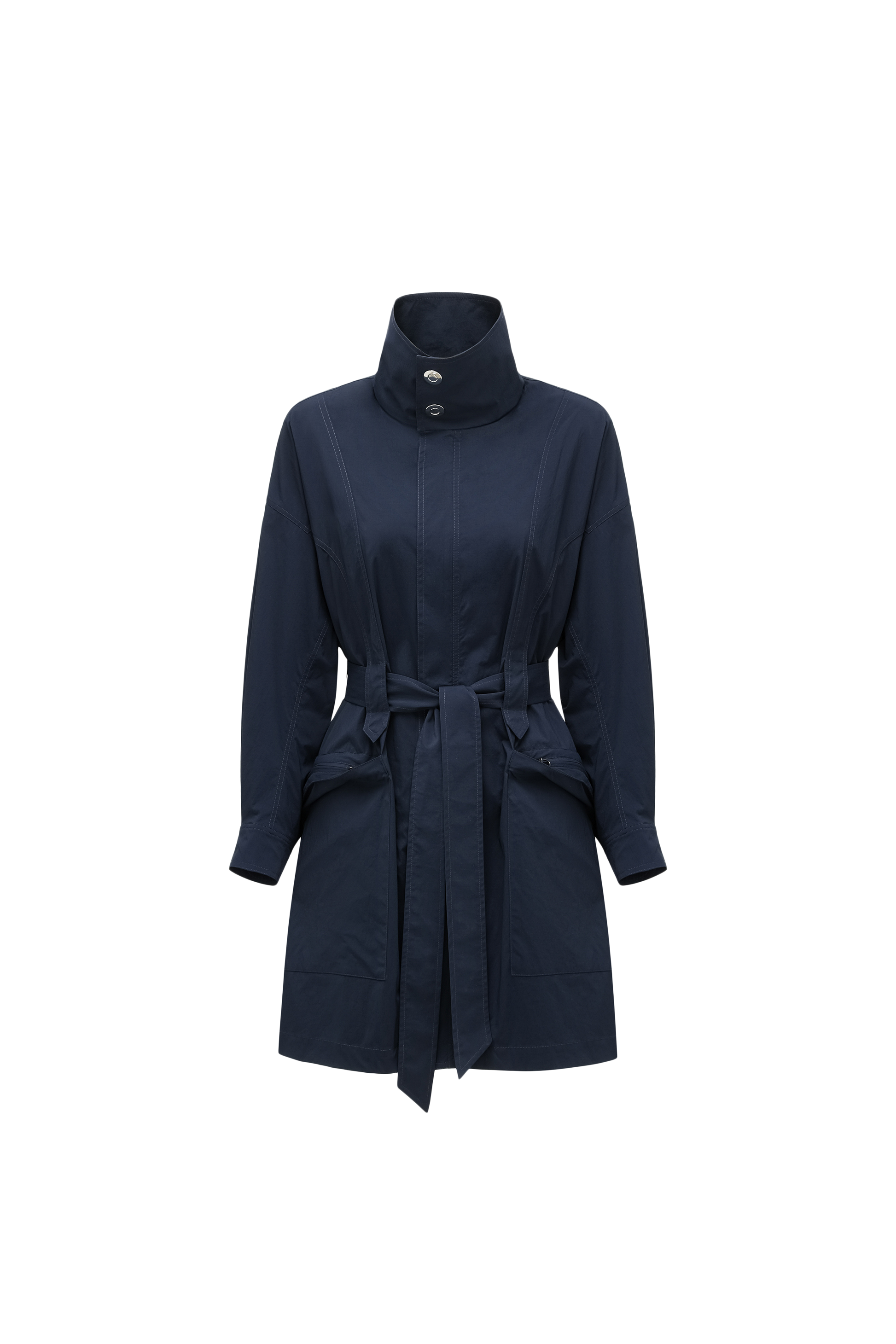Magnetic-Closure High-Neck Trench Coat