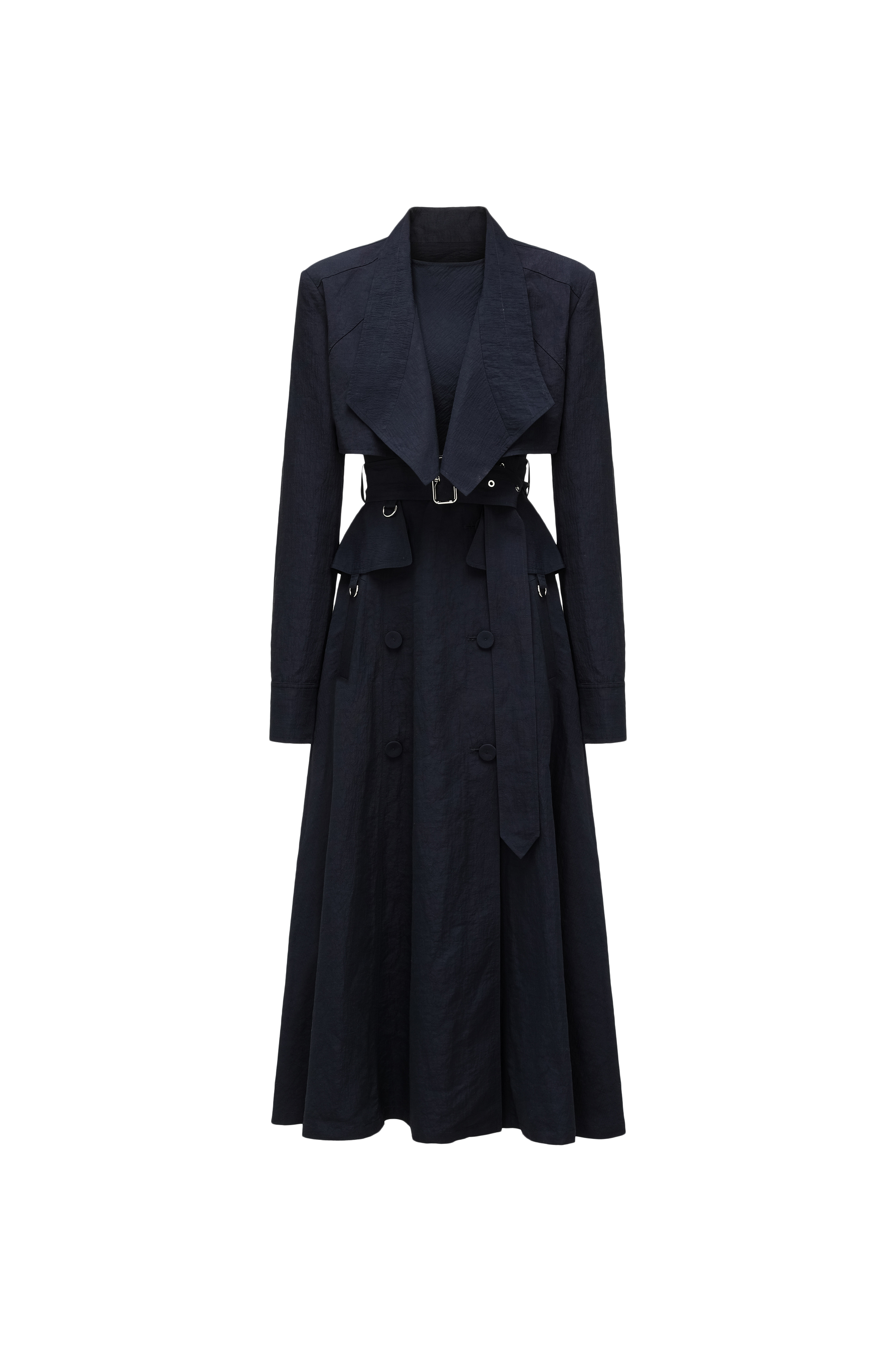 Two-Piece Trench Dress Set (Cropped Jacket + Sleeveless Round-Neck Dress)