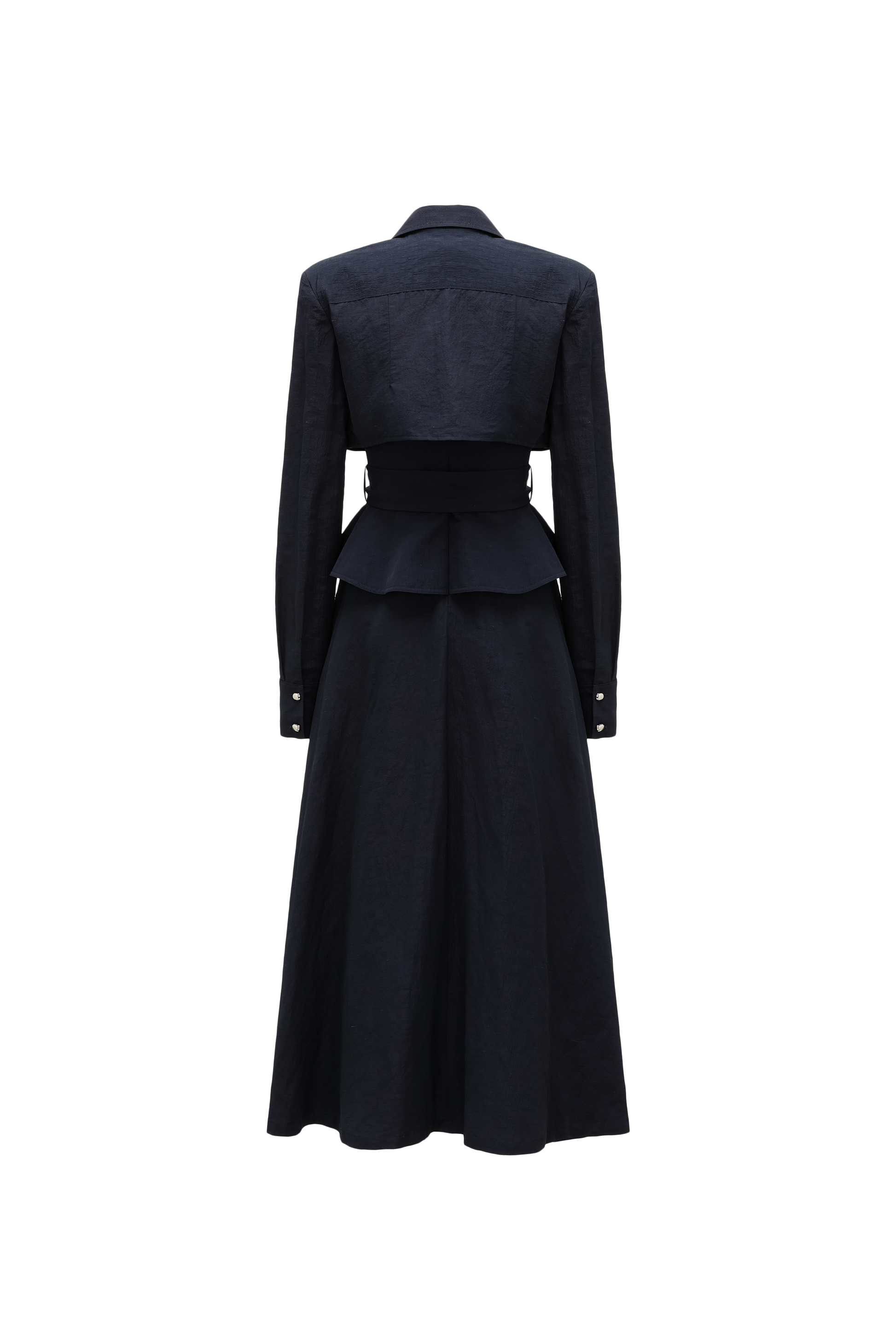 Two-Piece Trench Dress Set (Cropped Jacket + Sleeveless Round-Neck Dress)