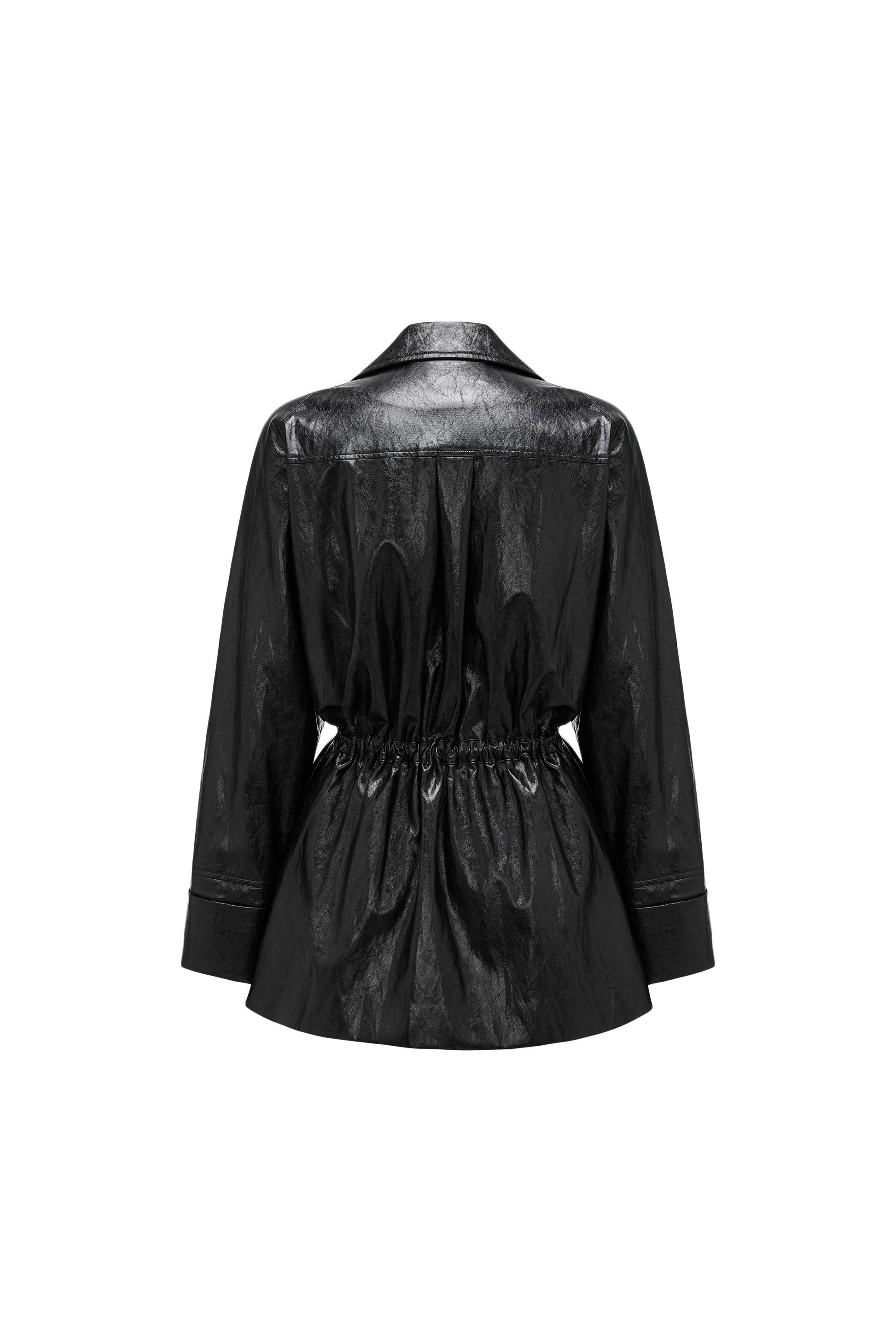 Relaxed Fit Belted Thigh-Length Leather-Look Jacket ( Faux Leather)