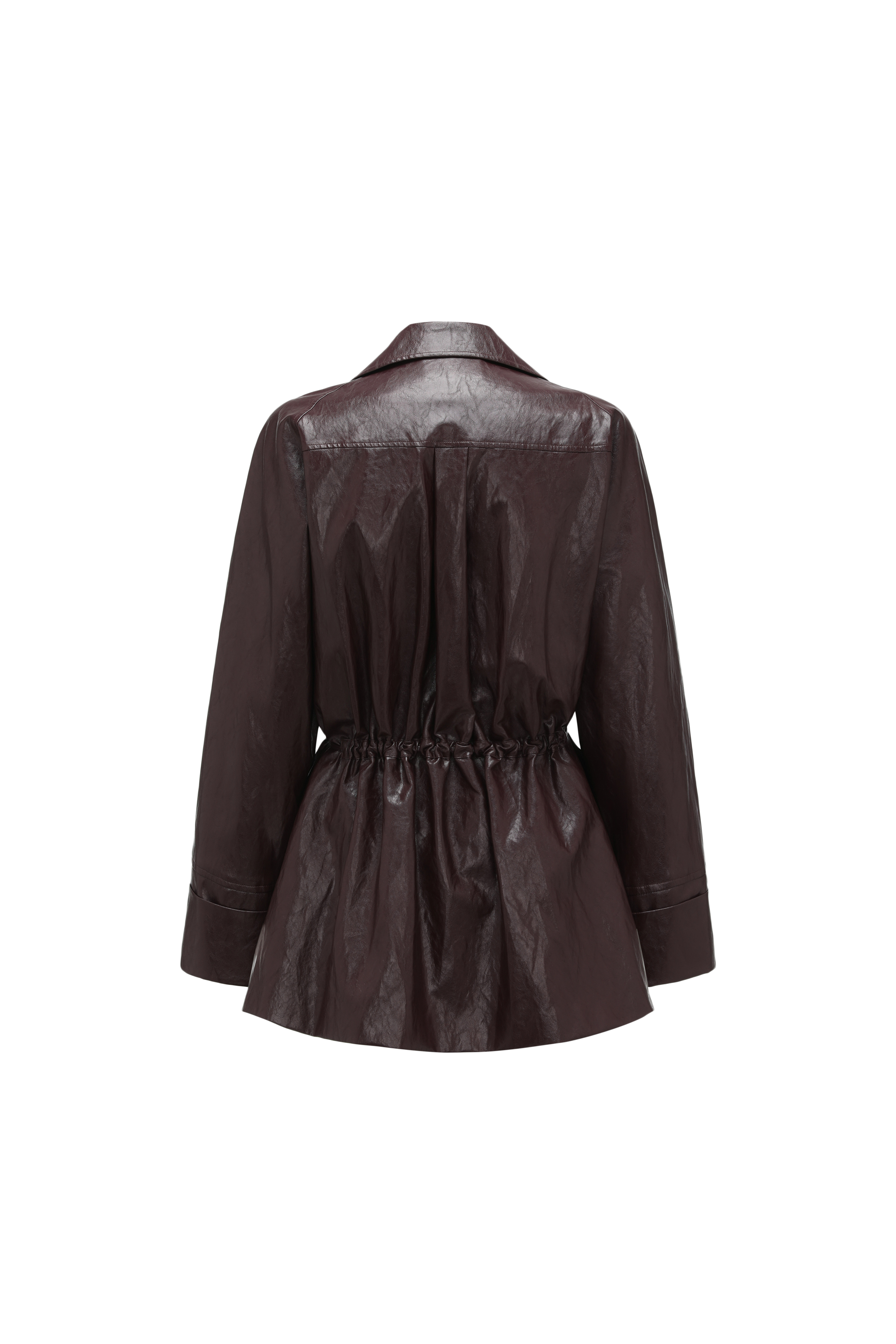 Relaxed Fit Belted Thigh-Length Leather-Look Jacket ( Faux Leather)