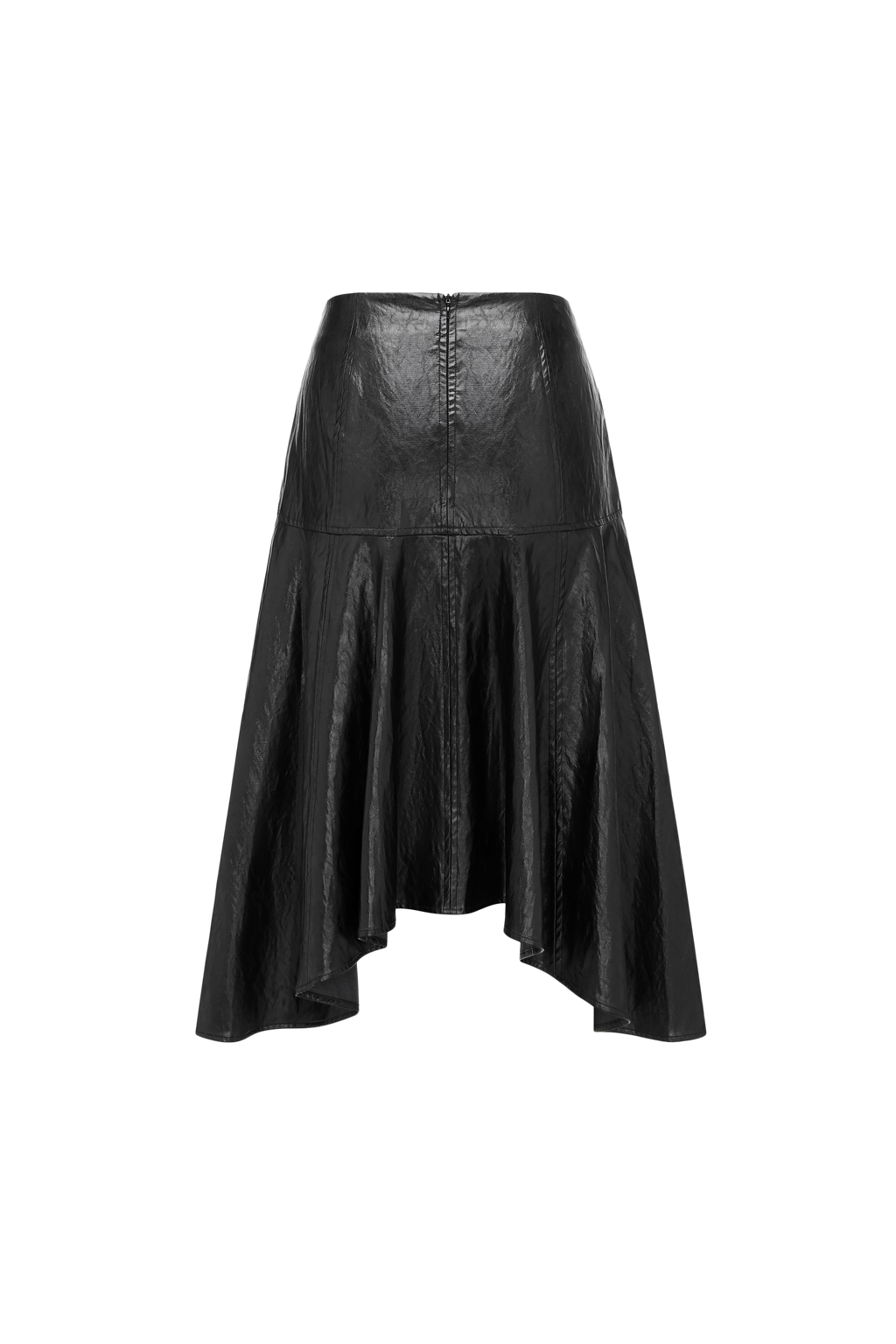 Asymmetric Hem A-Line Skirt (Faux Leather)