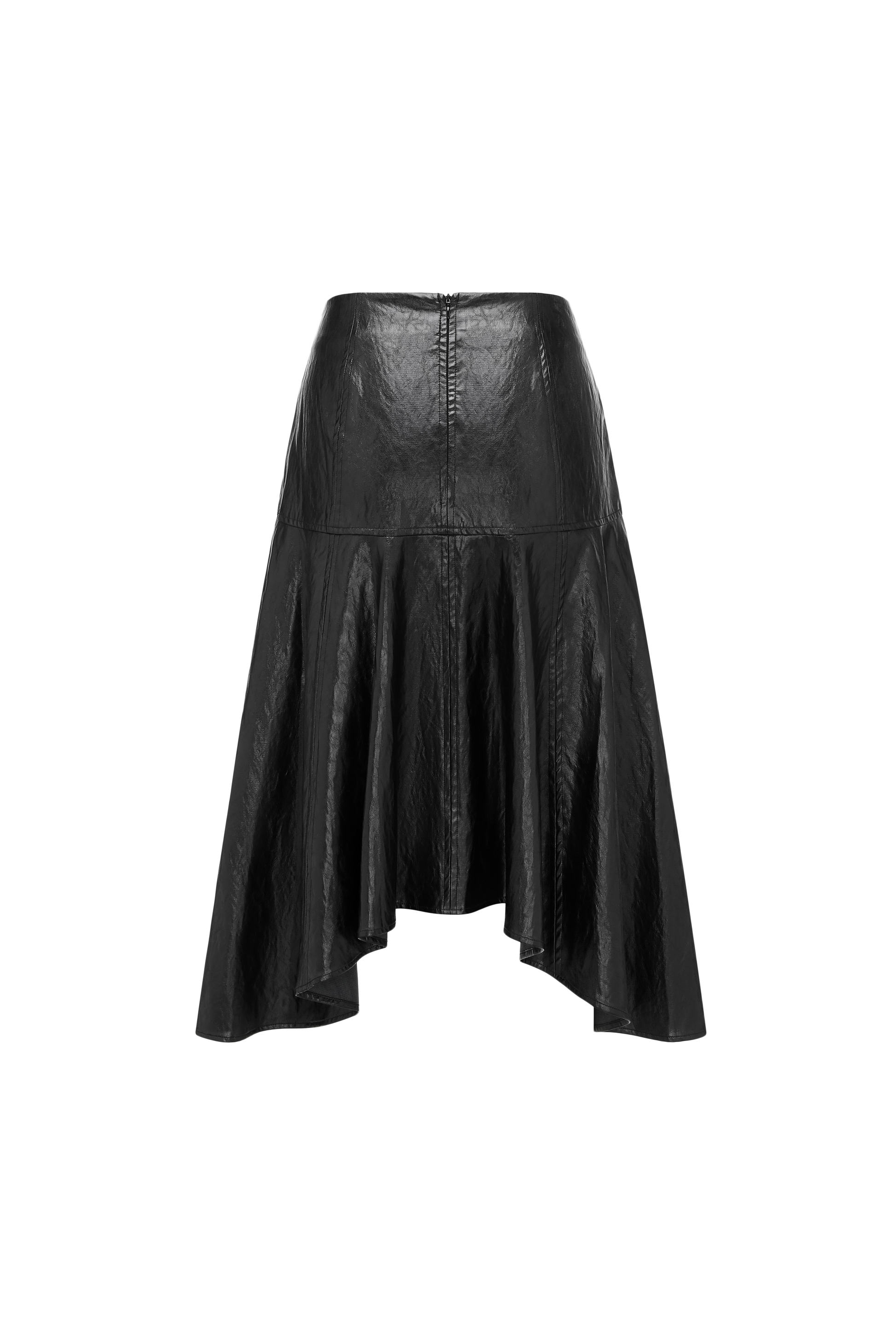 Asymmetric Hem A-Line Skirt (Faux Leather)
