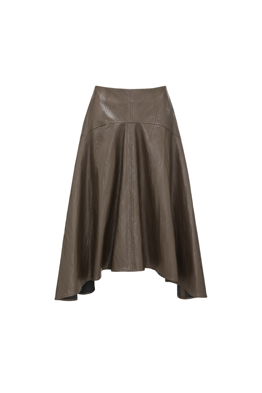 Asymmetric Hem A-Line Skirt (Faux Leather)