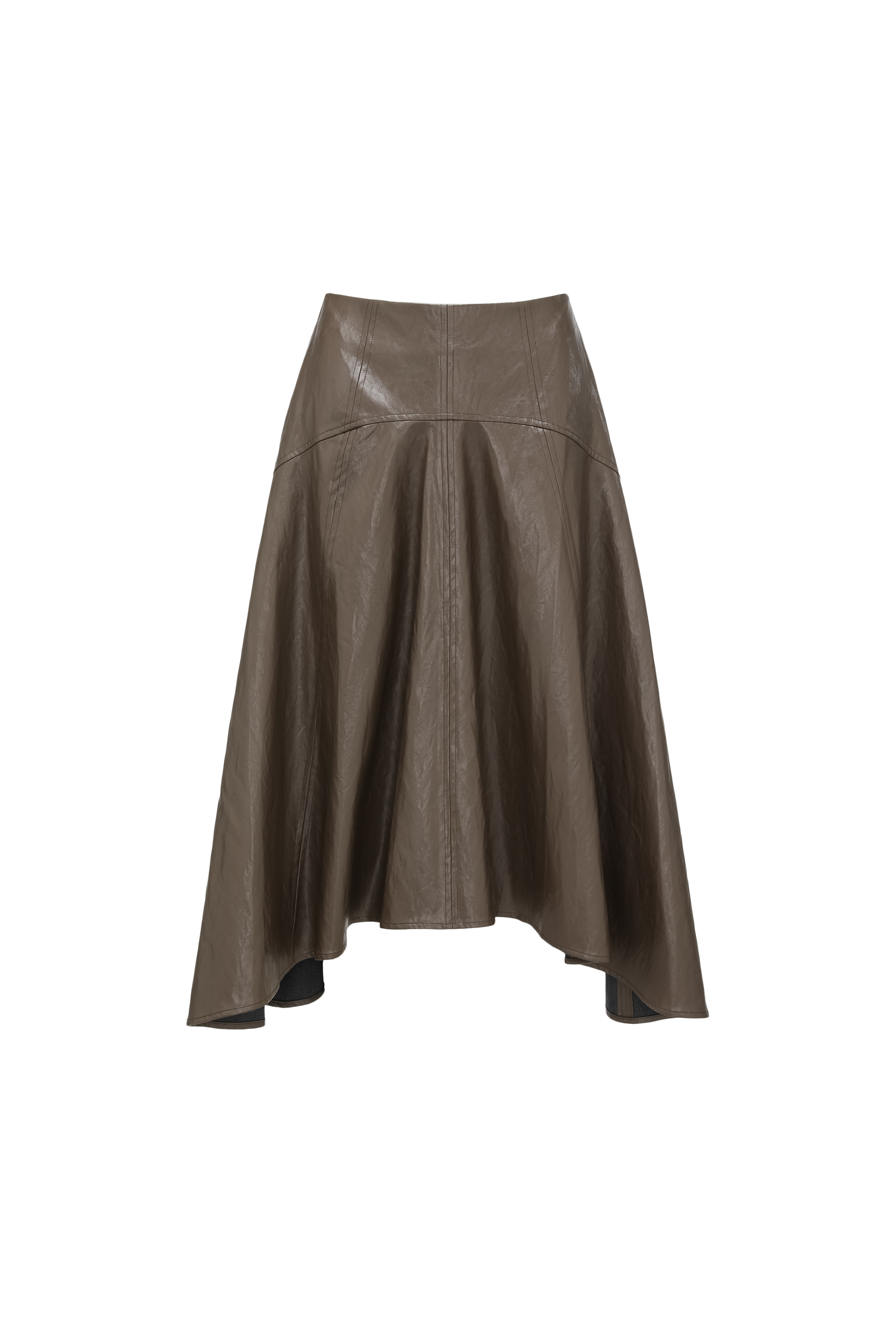 Asymmetric Hem A-Line Skirt (Faux Leather)