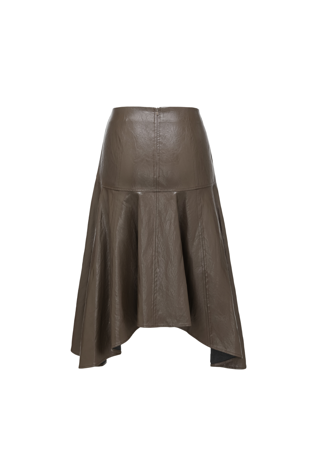 Asymmetric Hem A-Line Skirt (Faux Leather)